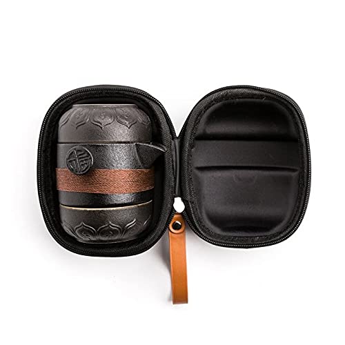 Premium Portable Ceramic Tea Set - High-Quality Black Pottery 1 Teapot & 2 Cups with Travel Bag | Elegant Tea & Coffee Container for Home, Office & Travel | Perfect Gift for Tea Lovers & Outdoor Enthusiasts