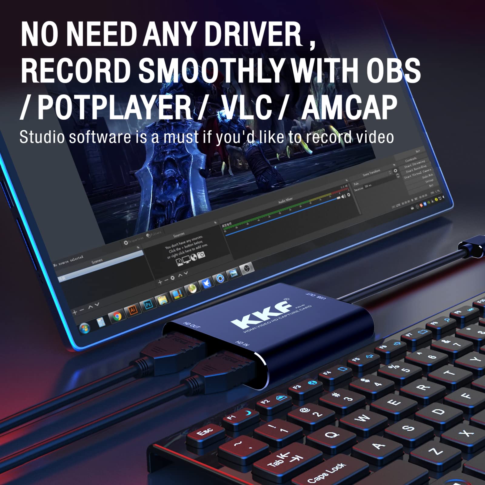 KKF USB-C 3.0 4K HDMI Capture Card - 1080P60 Game Capture Device for PS5, PS4, Xbox Series X/S & Nintendo Switch | Lag-Free Streaming & Recording | Compatible with Windows, Mac & Linux | Perfect for Live Gaming, YouTube Content Creation & Professional Broadcasts