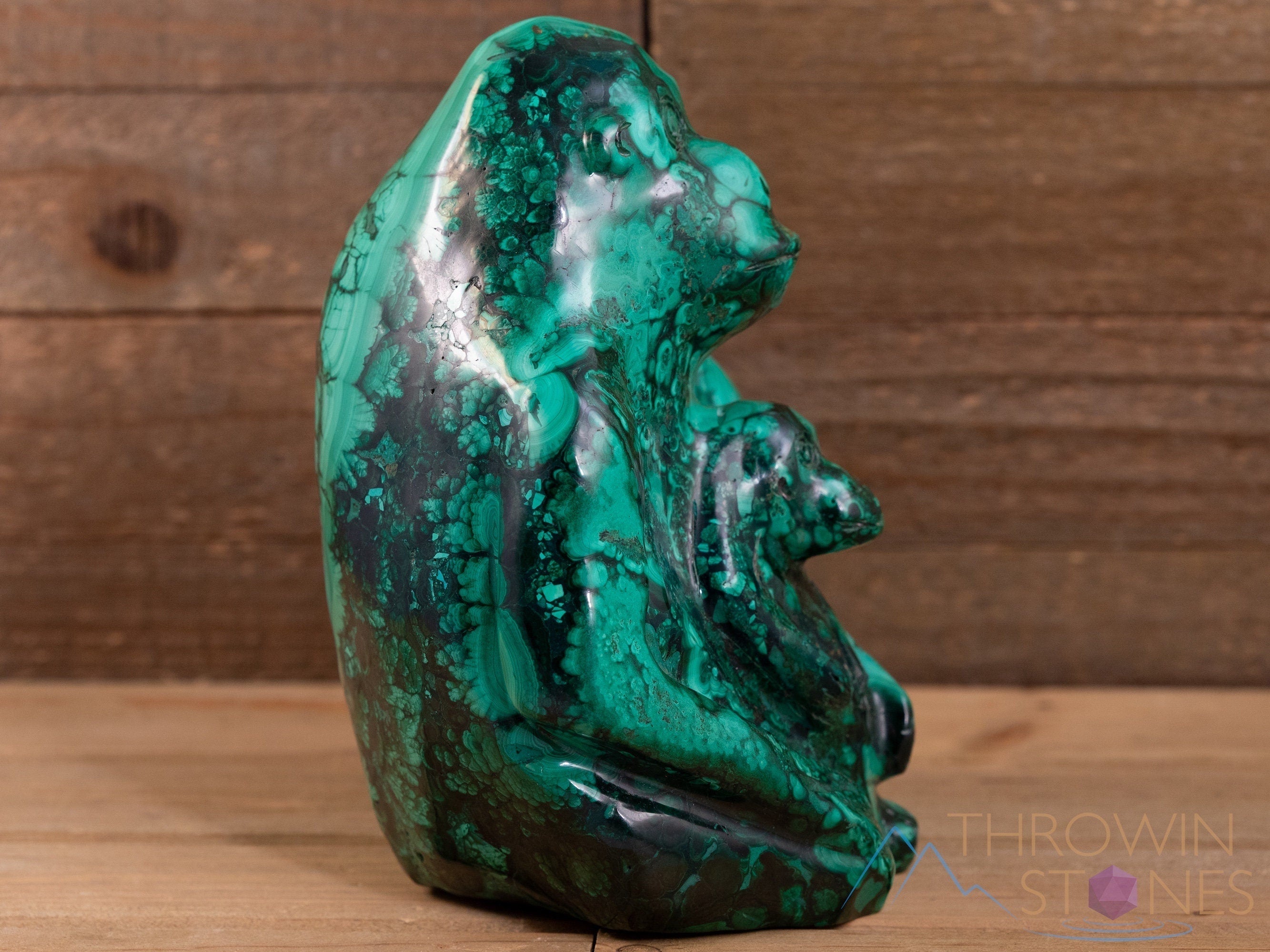 Malachite Crystal Gorilla with Baby - Hand Carved Stone Sculpture, Unique Housewarming Gift, Spiritual Healing Crystals for Home Decor (40328) - Perfect for Meditation Spaces, Office Desk Decor & Crystal Collections