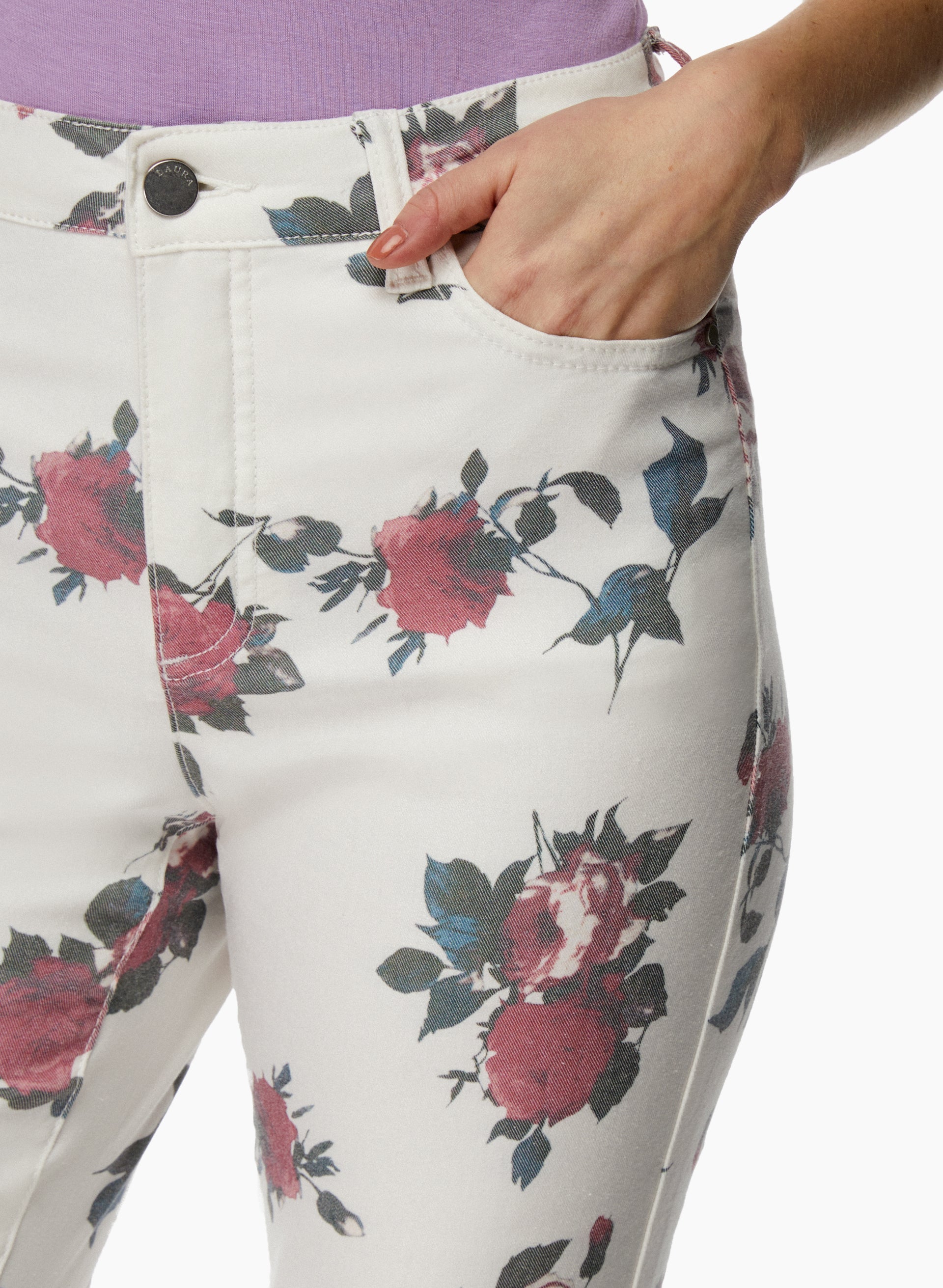 Floral Print Slim Leg Jeans for Women - Stretchy Skinny Denim Pants with Comfortable Waistband - Perfect for Casual Outfits, Date Nights & Spring Fashion