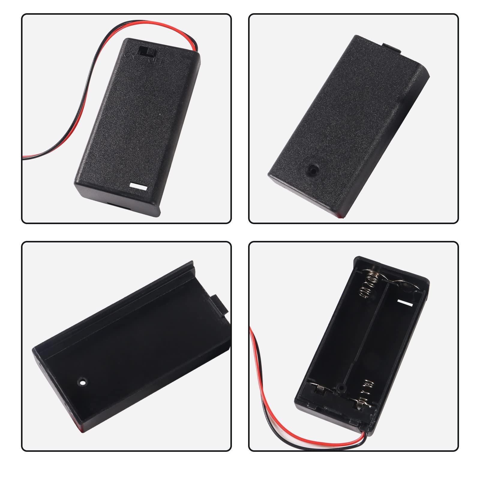 8Pcs 2 AA Battery Holder with On/Off Switch - Durable Plastic Case with Wires for DIY Electronics, Flashlights, Toys & Science Projects - Perfect for Powering Small Devices