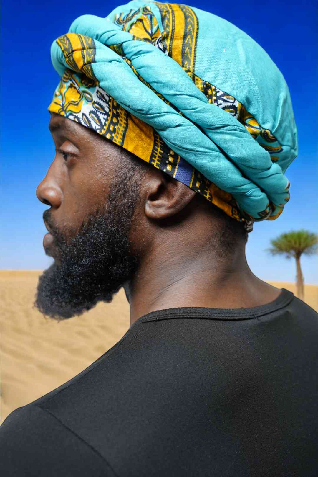 Dupsie's Akwete Aqua Blue Multicolored Dashiki Print Turban DPH3769PT - African Headwrap for Women, Fashionable Hair Accessory for Parties, Weddings & Cultural Events