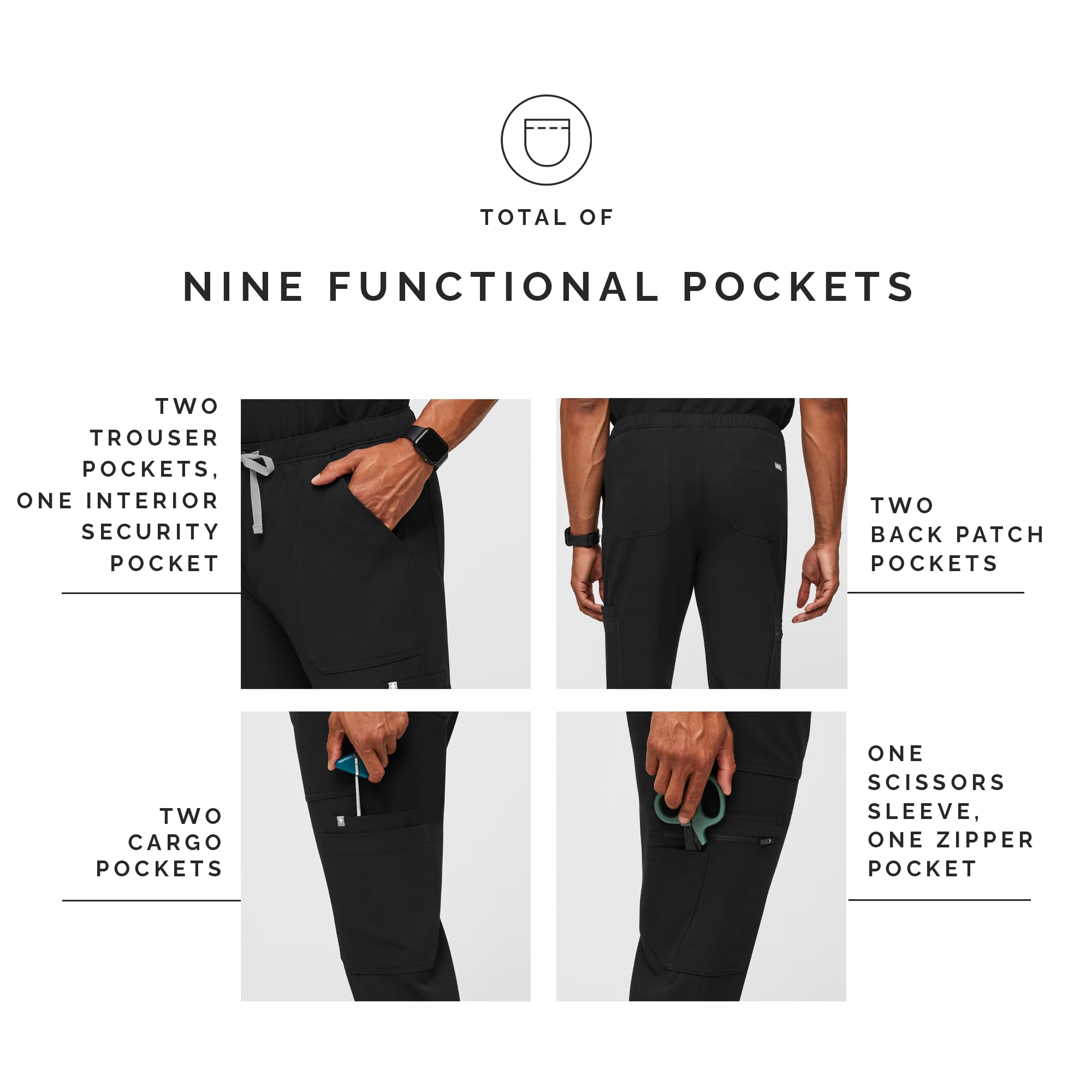 FIGS Cairo Cargo Scrub Pants for Men - Classic Straight Leg Medical Scrubs with 9 Pockets, 4-Way Stretch & Anti-Wrinkle Fabric | Perfect for Doctors, Nurses & Healthcare Professionals