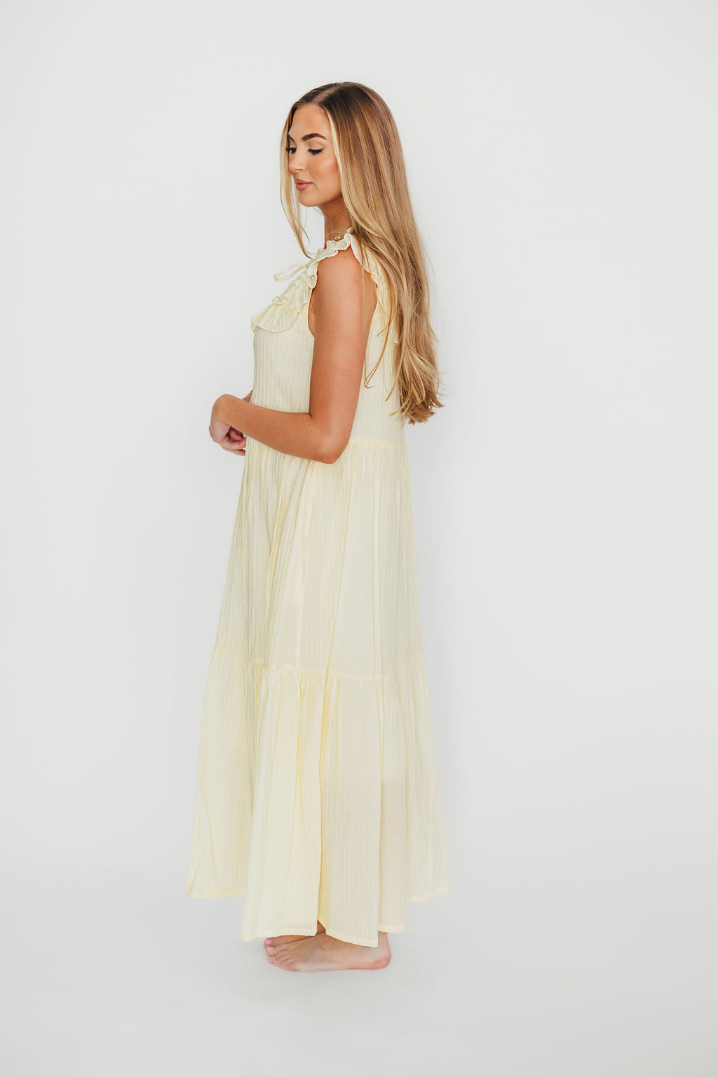Brynn Ruffle Tiered Midi Dress in Ecru - Elegant Flowy Summer Dress for Women, Perfect for Weddings, Parties & Date Nights