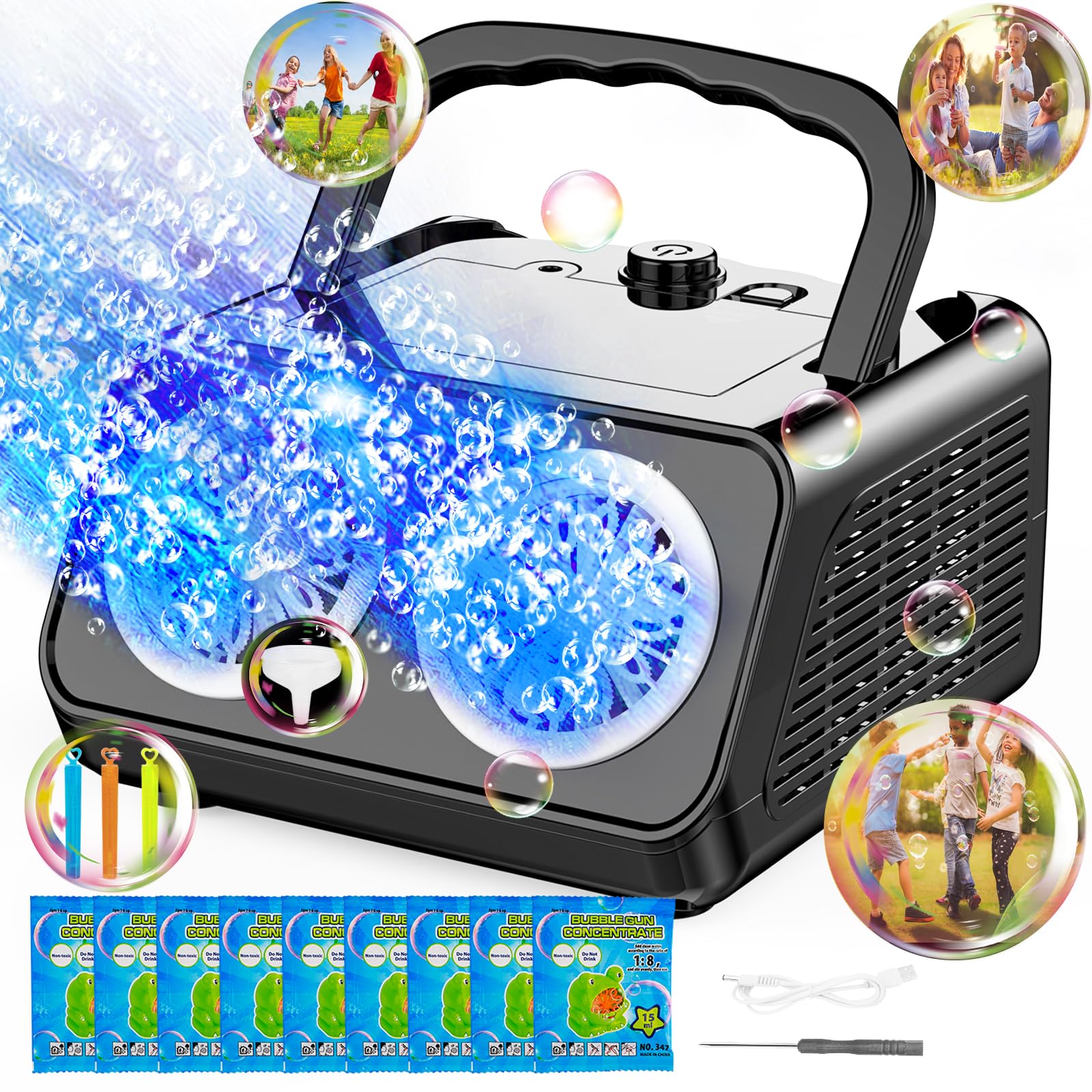 Automatic Bubble Machine for Kids - 20,000+ Bubbles Per Minute, Battery Operated Portable Bubble Blower with Dual Fans | Perfect for Outdoor Play, Birthday Parties, Weddings & Indoor Events