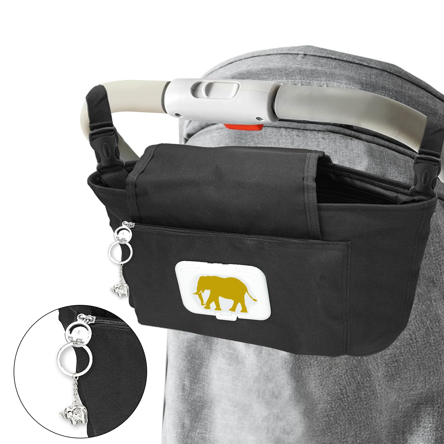 Premium Stroller Organizer with Cup Holder & Adjustable Strap - Universal Stroller Caddy for Diapers, Baby Bottles, Toys & Phone - Fits Uppababy, Bob, Britax, Baby Jogger & Umbrella Strollers - Perfect for Park Outings, Shopping Trips & Daily Walks with Baby