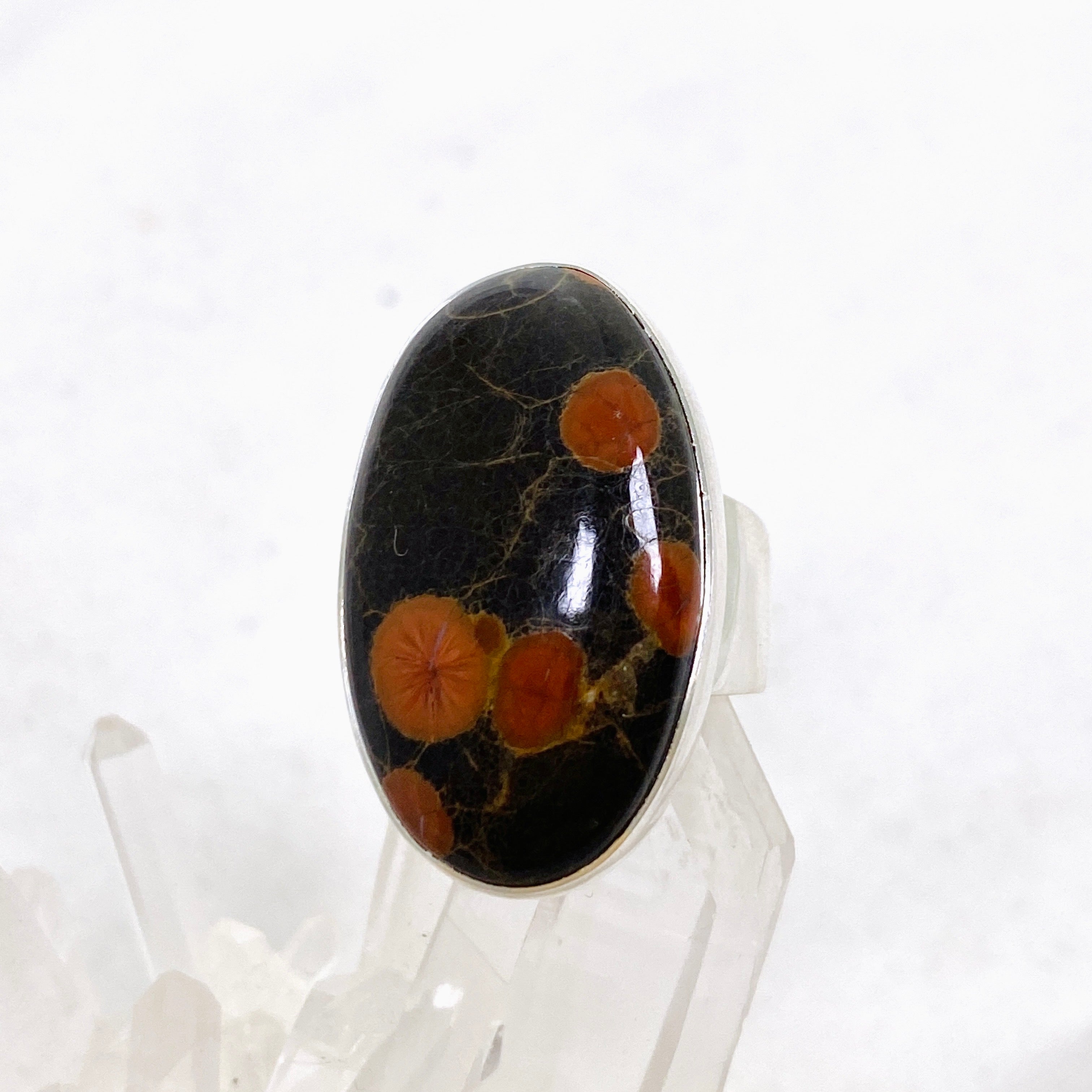 Natural Peanut Obsidian Perlite Oval Cabochon Ring - Size 8 - KRGJ3347 - Perfect for Boho Jewelry, Healing Crystals & Spiritual Gifts