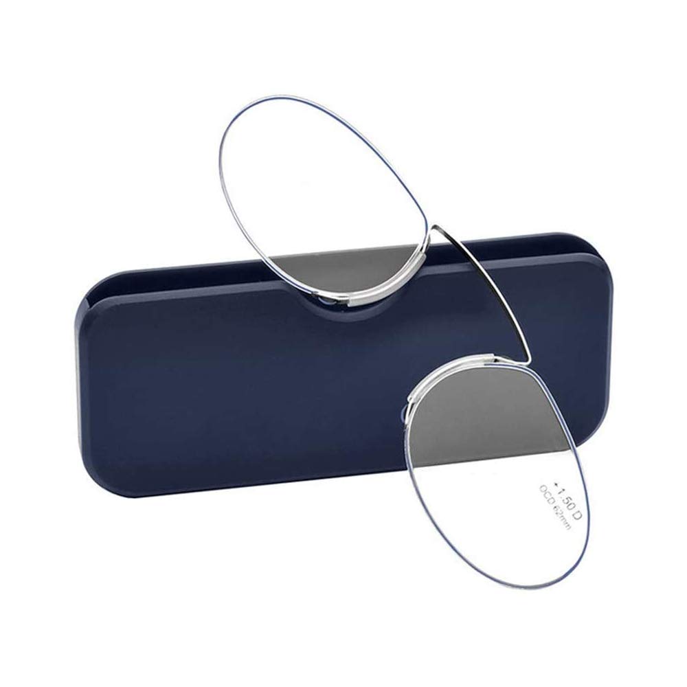 Portable Reading Glasses +2.50 Blue - Lightweight Armless Readers with Nose Clip & Protective Case - Perfect for Travel, Office, and Everyday Reading