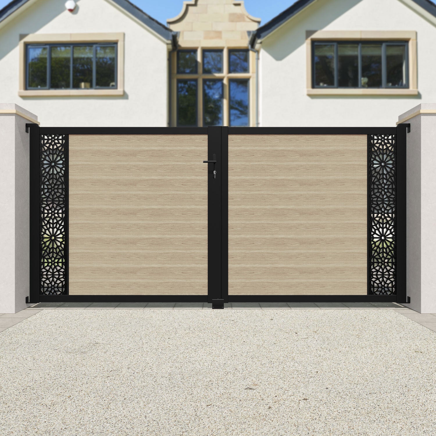 Classic Alnara Straight Top Driveway Gate in Light Oak - Durable Wooden Fence Gate for Home Security & Privacy - Perfect for Driveway, Garden, and Backyard Entrance