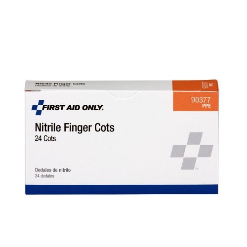 First Aid Only 90377 Nitrile Latex-Free Finger Cots - Box of 24 | Latex-Free First Aid Kit Refill for Business, Food Service & Home Use | Perfect for Food Handling, Medical Exams & Wound Protection