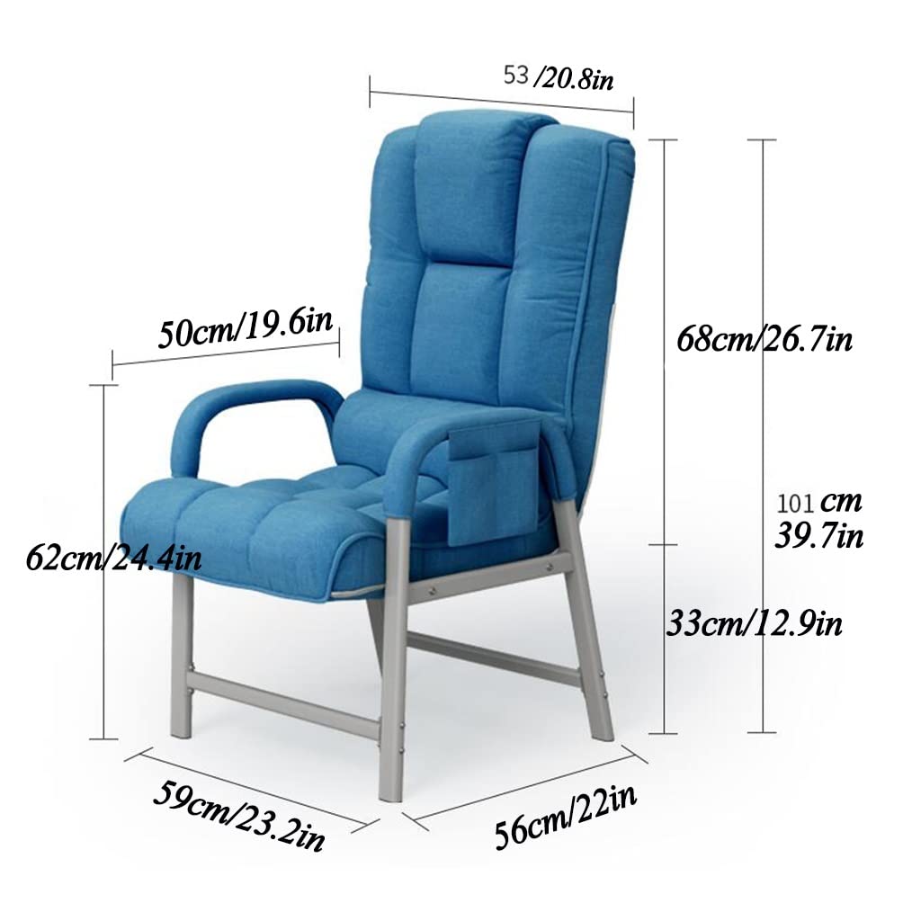 Ergonomic Office Chair with Adjustable Height - Lazy Lounge Chair with Steel Frame & Storage Pockets - Upholstered Comfort Sofa for Living Room, Bedroom, Home Office - Perfect for Work, Relaxation & Small Space Living (Blue)