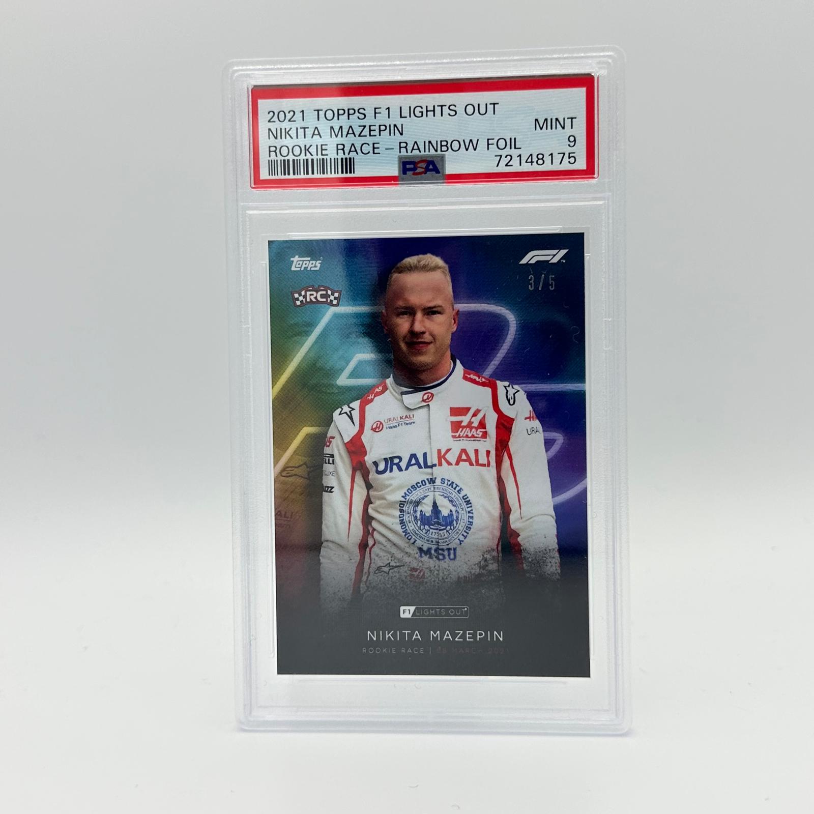 PSA 9 Graded Nikita Mazepin Rookie Race Rainbow Foil Trading Card - Perfect for Collectors and Sports Memorabilia Enthusiasts