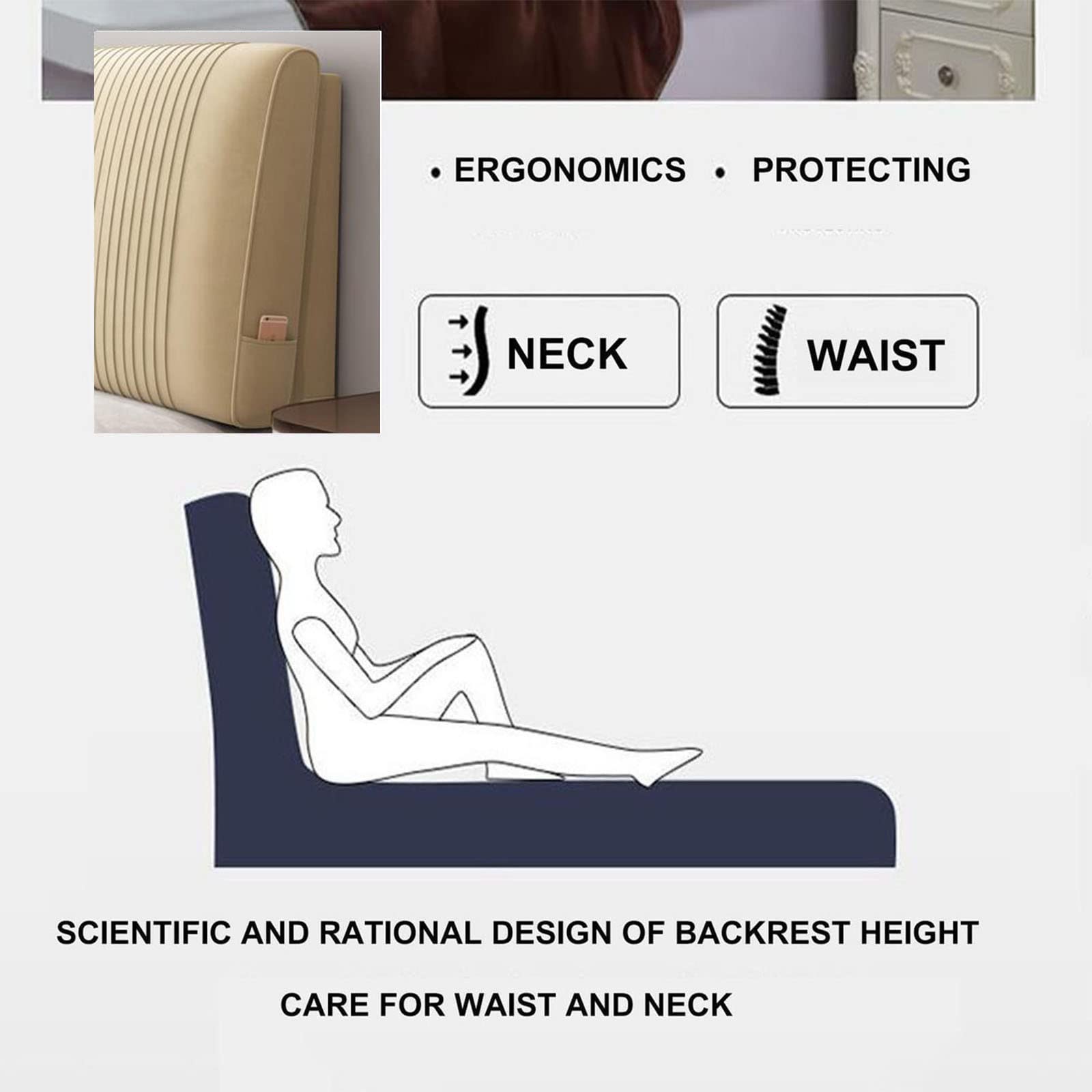King Size Headboard Cushion - Double Bed Backrest Pillow with Removable Cover - Lumbar Support & Reading Wedge for Dorm, Hotel, Daybed (Orange, 53