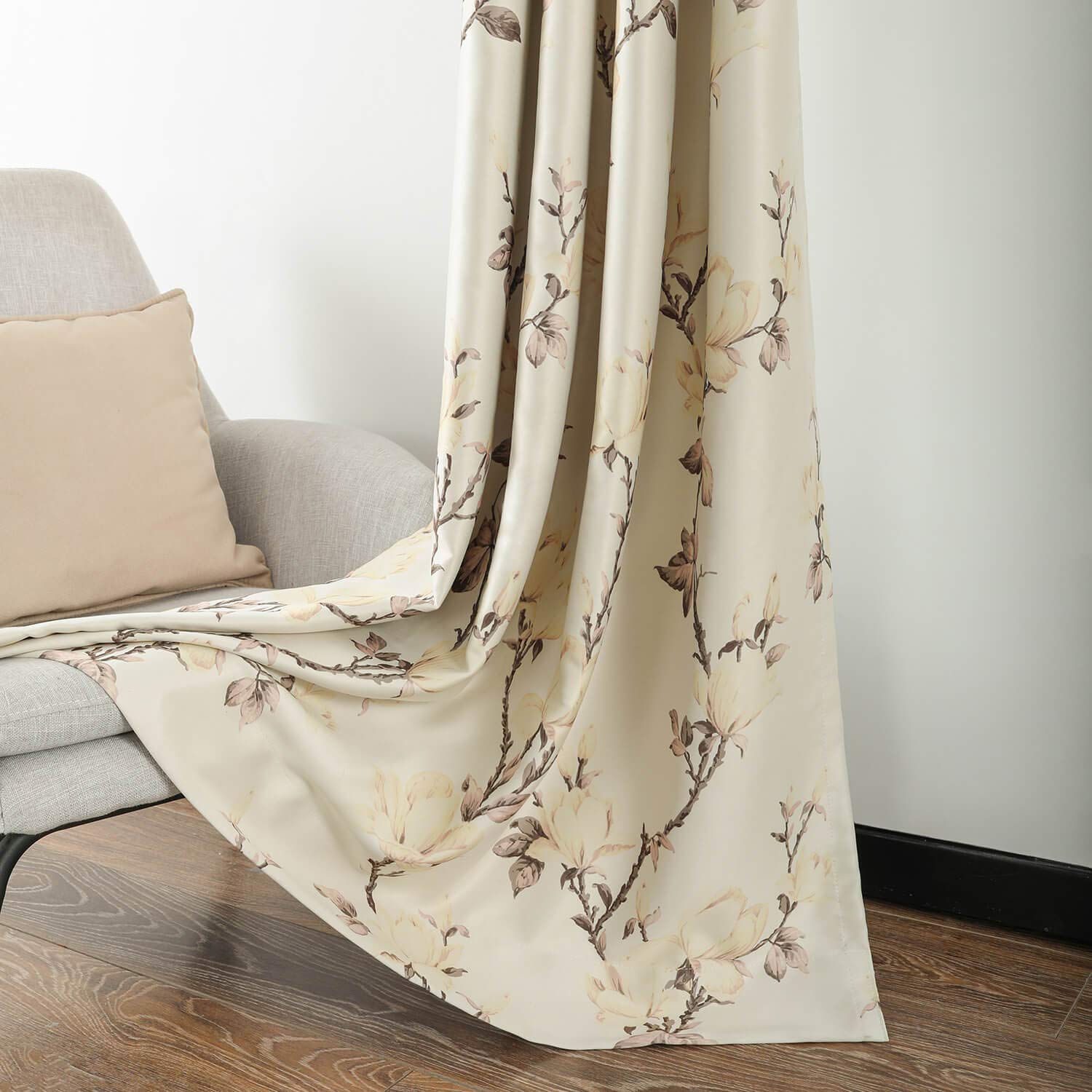 VOGOL Blackout Curtains 52x84 Inch - Thermal Insulated Room Darkening Window Drapes with Magnolia Flower Print for Living Room & Bedroom (Set of 2 Panels) - Perfect for Home Decor, Light Blocking & Energy Saving
