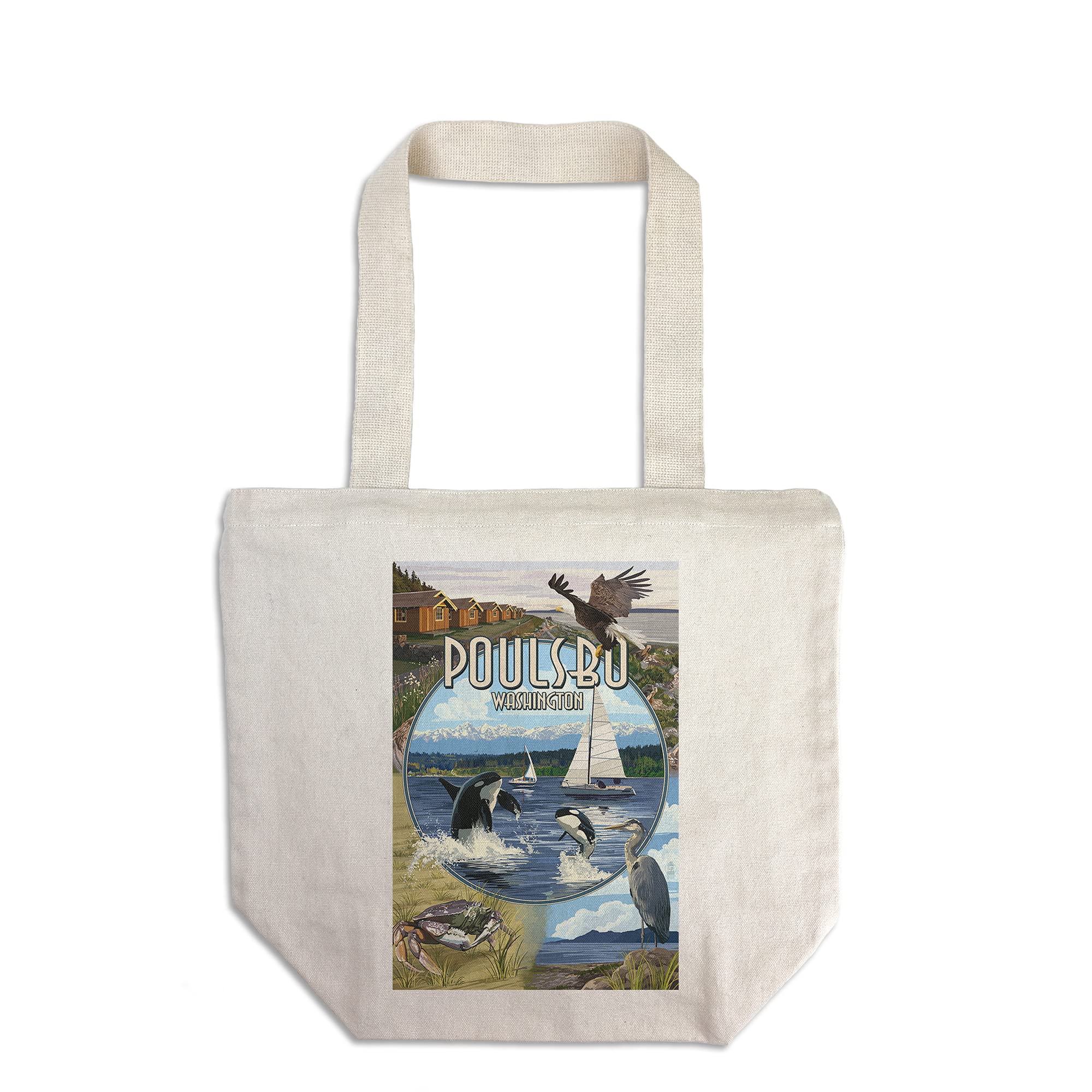 Poulsbo Washington Scenes Tote Bag - 100% Cotton Canvas Reusable Shopping Bag for Groceries, Beach & Everyday Use