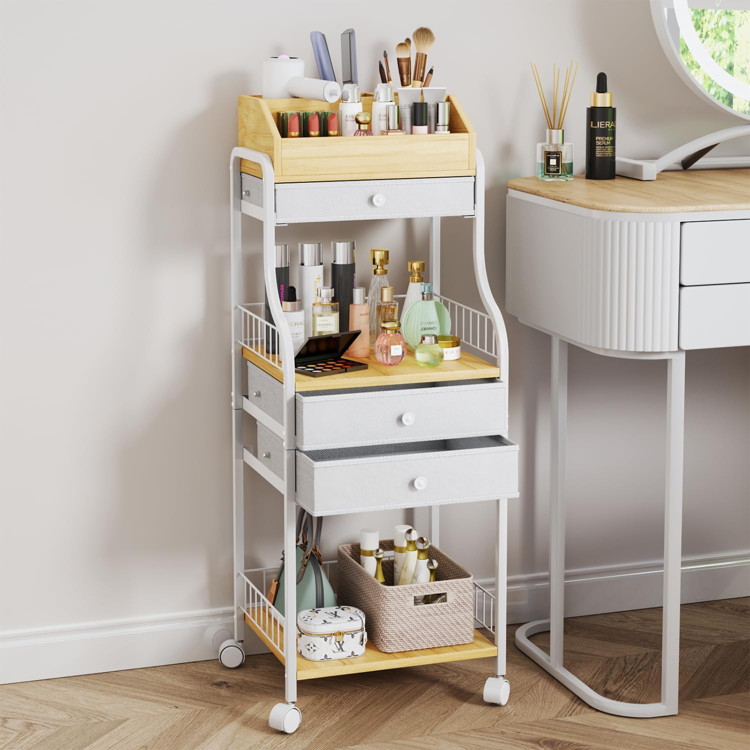 HapiRm 3-Tier Makeup Organizer with Drawers - Vanity Cosmetic Storage for Skincare, Nail Polish, Perfume & Makeup Brushes | Perfect for Bedroom, Bathroom & Dressing Table Organization