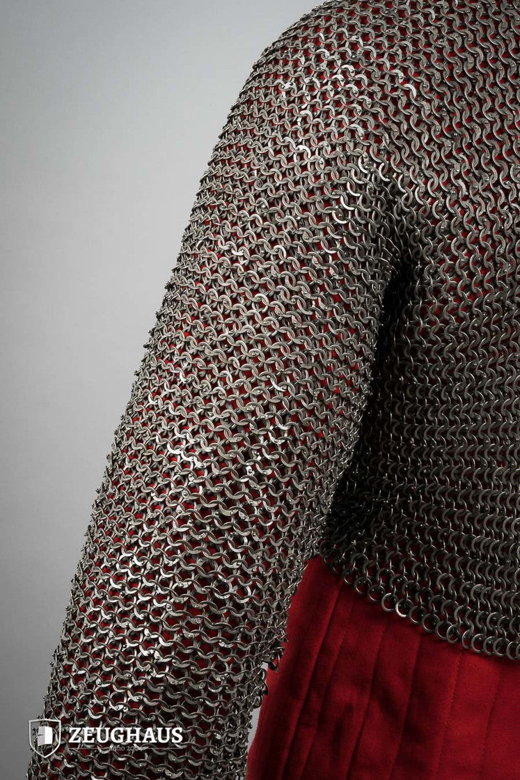 Flat Ring Riveted Chainmail Long Sleeve Shirt - 9mm Oiled Steel Medieval Armor for LARP, Cosplay & Renaissance Faires - B Stock