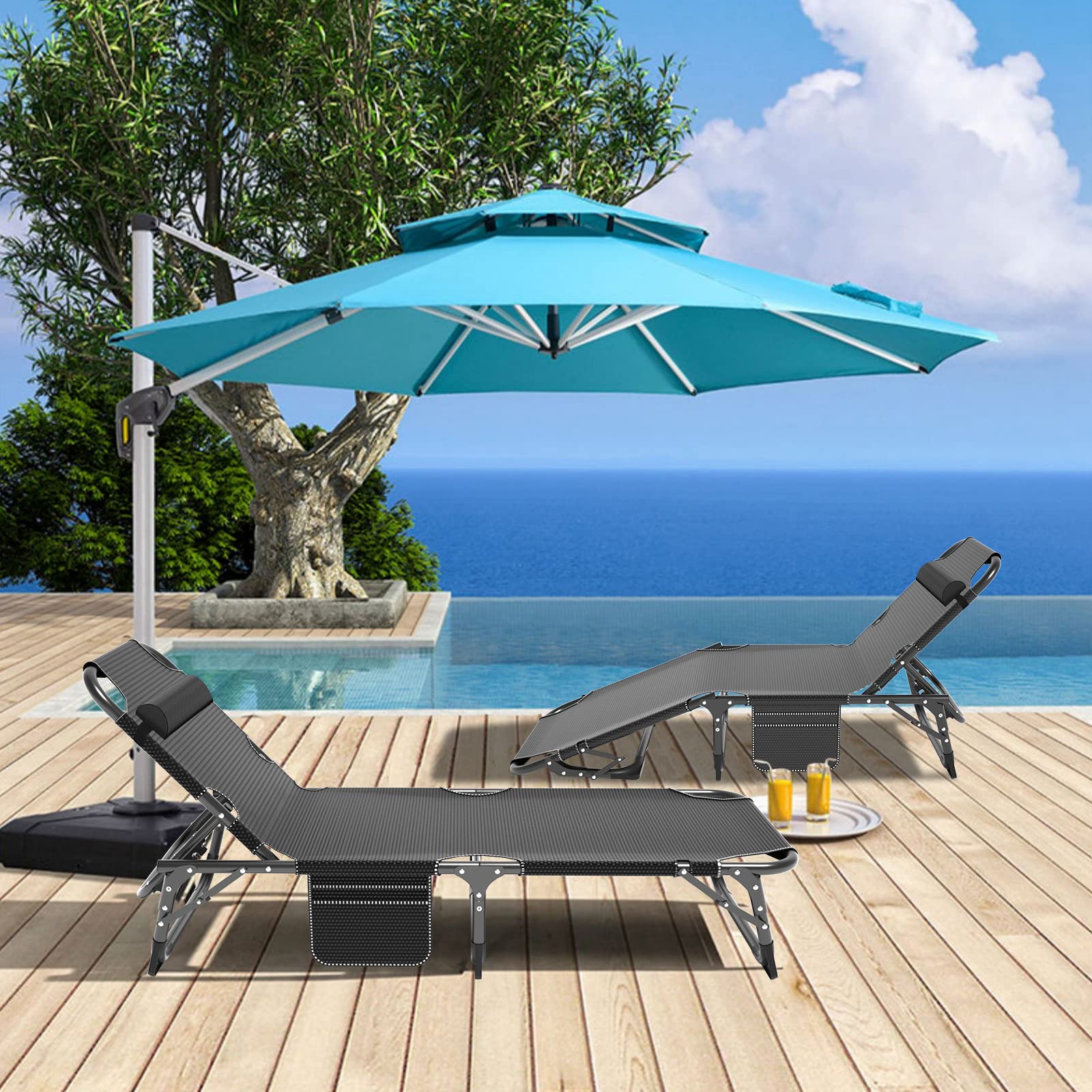 ABORON Heavy Duty Folding Lounge Chair for Outdoor - 500lb Capacity Portable Cot for Adults, Beach Poolside Sunbathing, Camping & Patio Relaxation - Sturdy Foldable Sleeping Bed for Heavy People