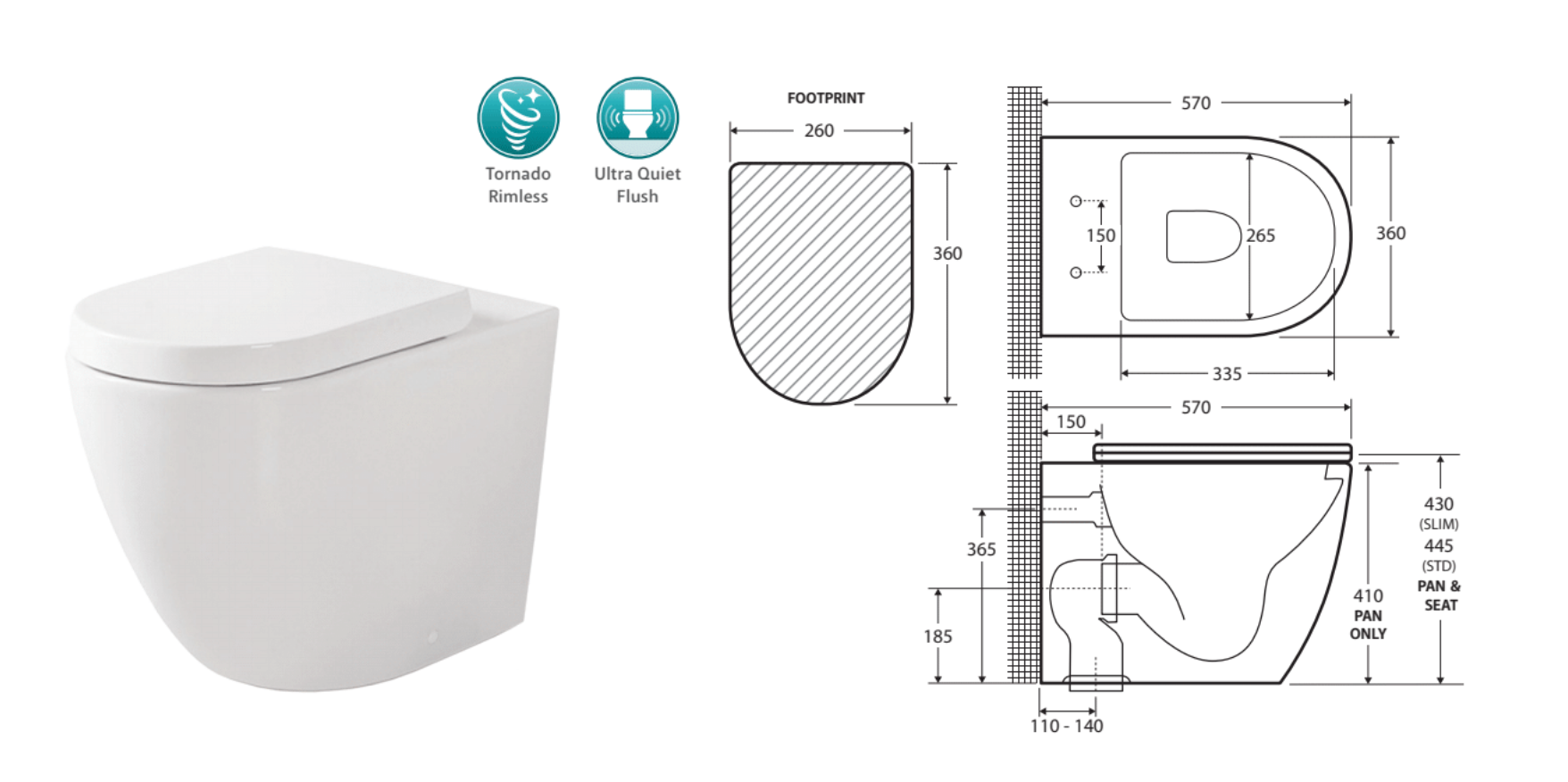 Fienza Toilet Package - Koko Gloss White Wall-Mounted Toilet with Floor Pan, Gerberit Sigma 8 Concealed Cistern & Sigma 20 Chrome Flush Plate - Perfect for Modern Bathroom Renovations and Space-Saving Designs