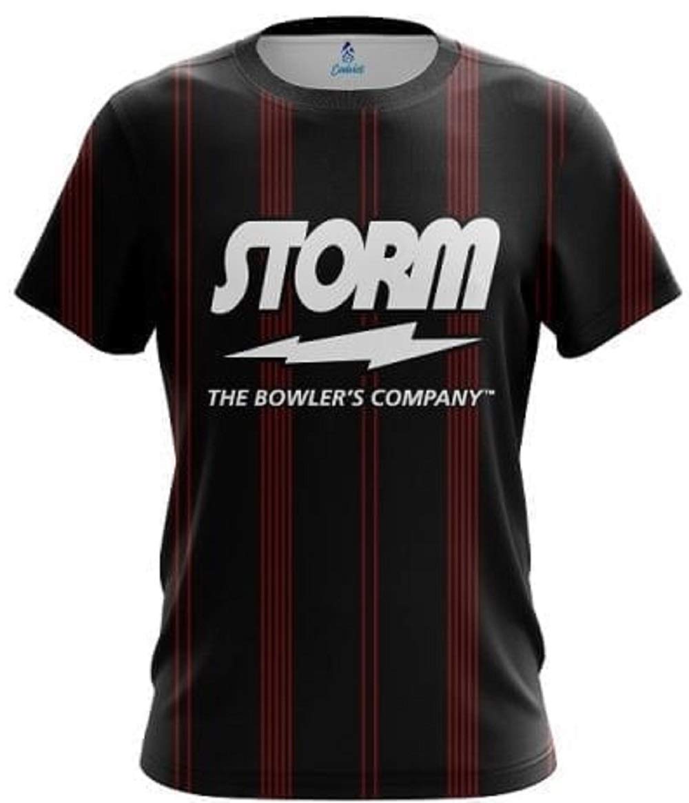 Storm Red and Black Stripe Bowling Jersey - Performance Shirt for Bowling Enthusiasts | Perfect for League Play & Tournament Competitions