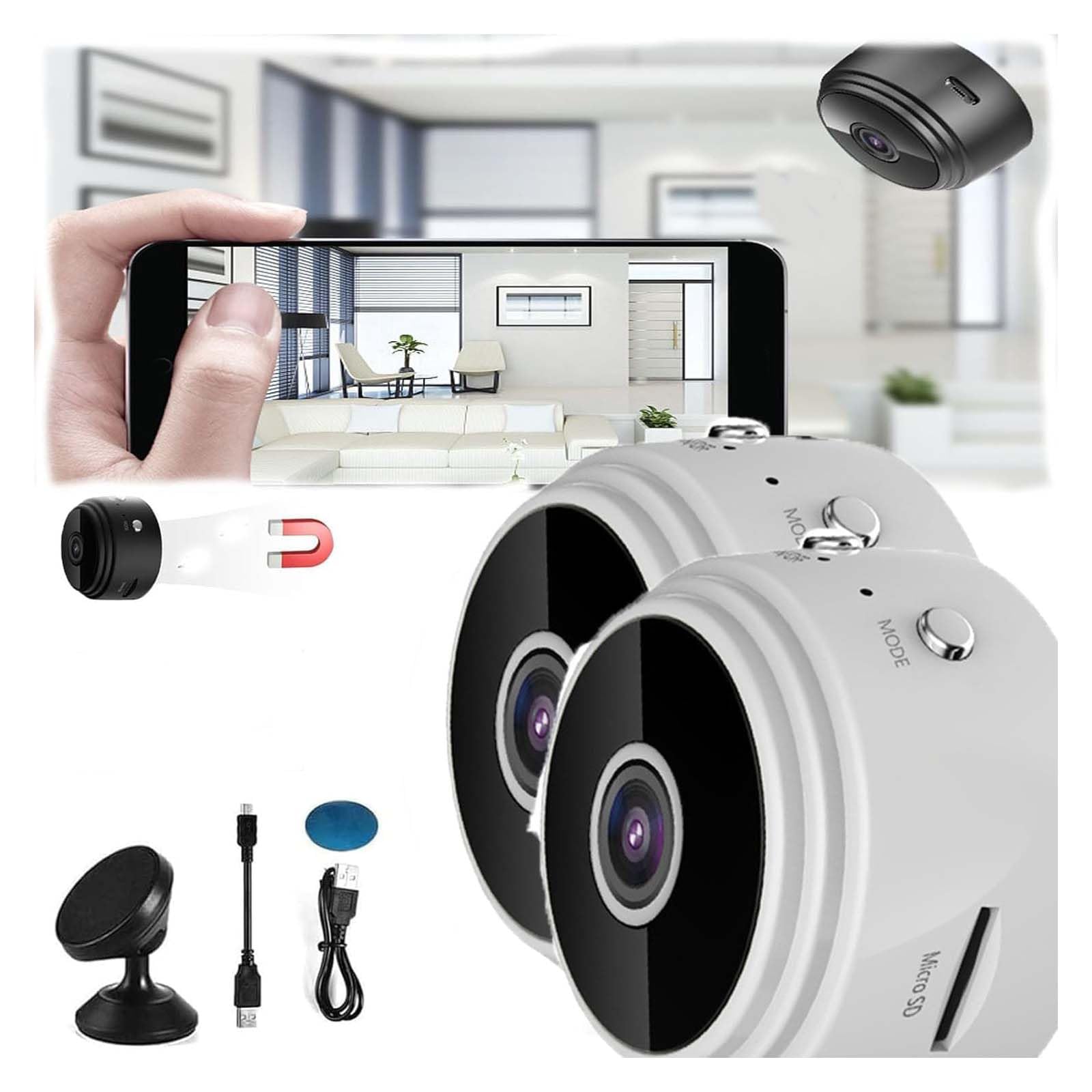 Godemmio Camtrix Magnetic Mini Security Camera 1080p HD Wireless - 2 Pack Indoor/Outdoor Home Security Camera with Night Vision & Motion Detection, Works with Smartphone App for Baby/Pet Monitoring & Property Protection