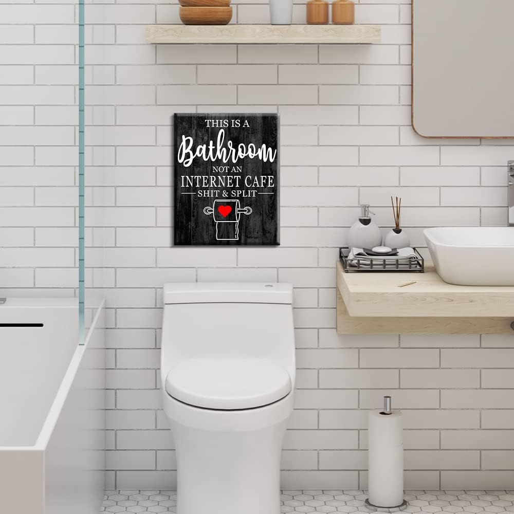 Funny Bathroom Wall Art Decor - 'This is a Bathroom Not an Internet Cafe' Sign, Small Cute Canvas Artwork for Bathroom & Washroom Decor | Perfect for Home, Office, or Restaurant Restrooms