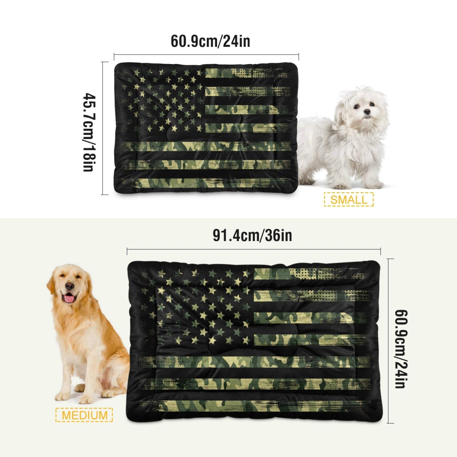 American Flag Camouflage Pet Bed - Ultra Soft Rectangle Dog & Cat Bed for Small Medium Large Dogs (36x24in) | Comfortable Calming Bed for Home, Crate & Travel Use