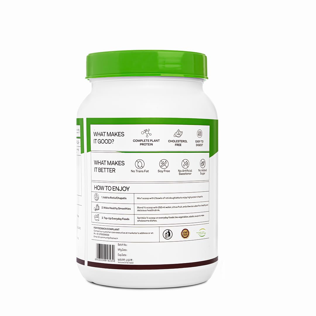 OZiva Organic Plant Protein Powder for Men & Women - 30g Pea Protein Isolate, Vegan, No Added Sugar | Certified Clean, Unflavored | Supports Muscle Recovery & Daily Fitness | Perfect for Smoothies, Post-Workout Shakes & Healthy Lifestyle (1kg + Free Shaker Bottle)