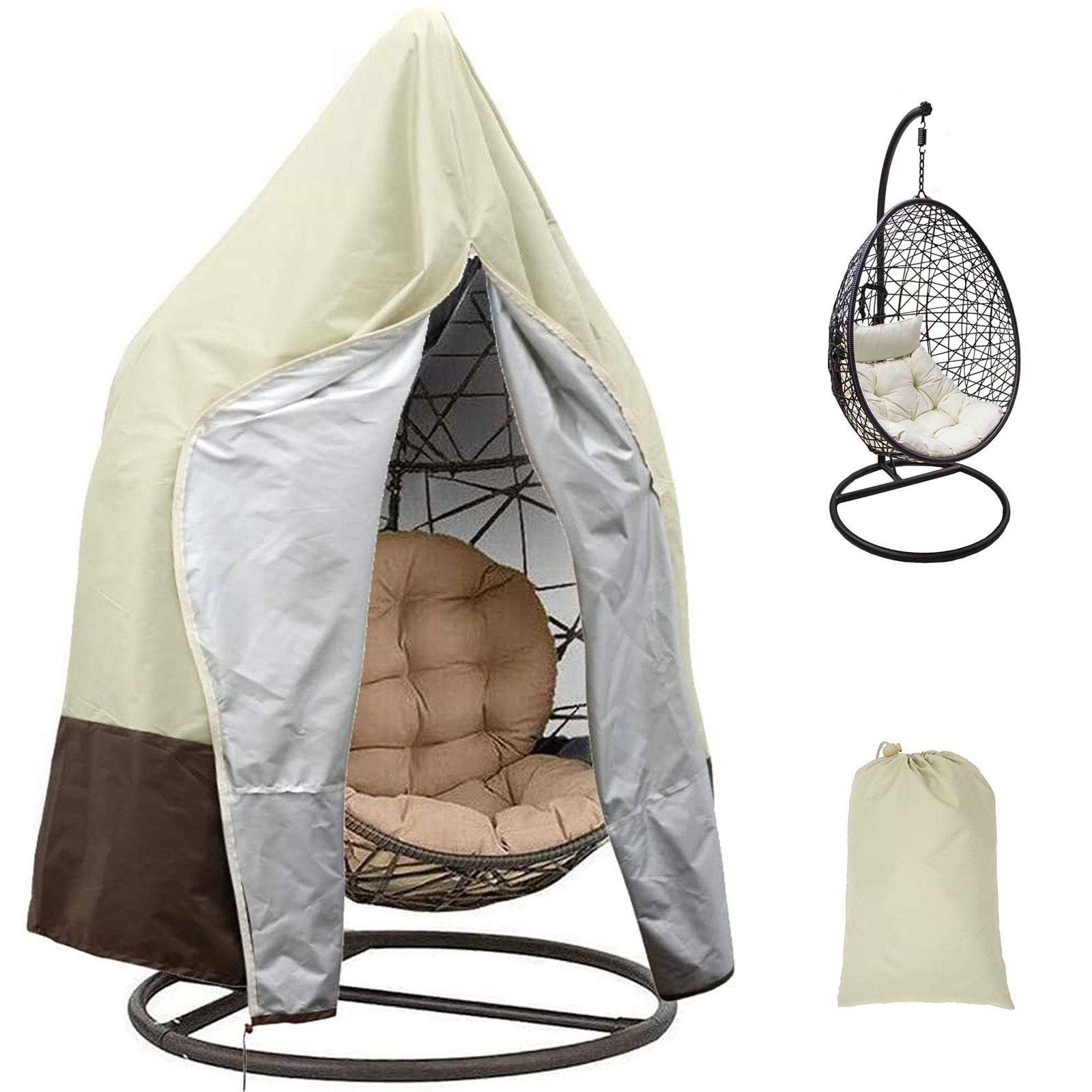 **210D Oxford Waterproof Outdoor Hanging Egg Chair Cover with Zipper - Durable Lightweight Patio Swing Chair Protector for Garden, Gray & Black, 190x115cm - Perfect for Rain, Dust & UV Protection**