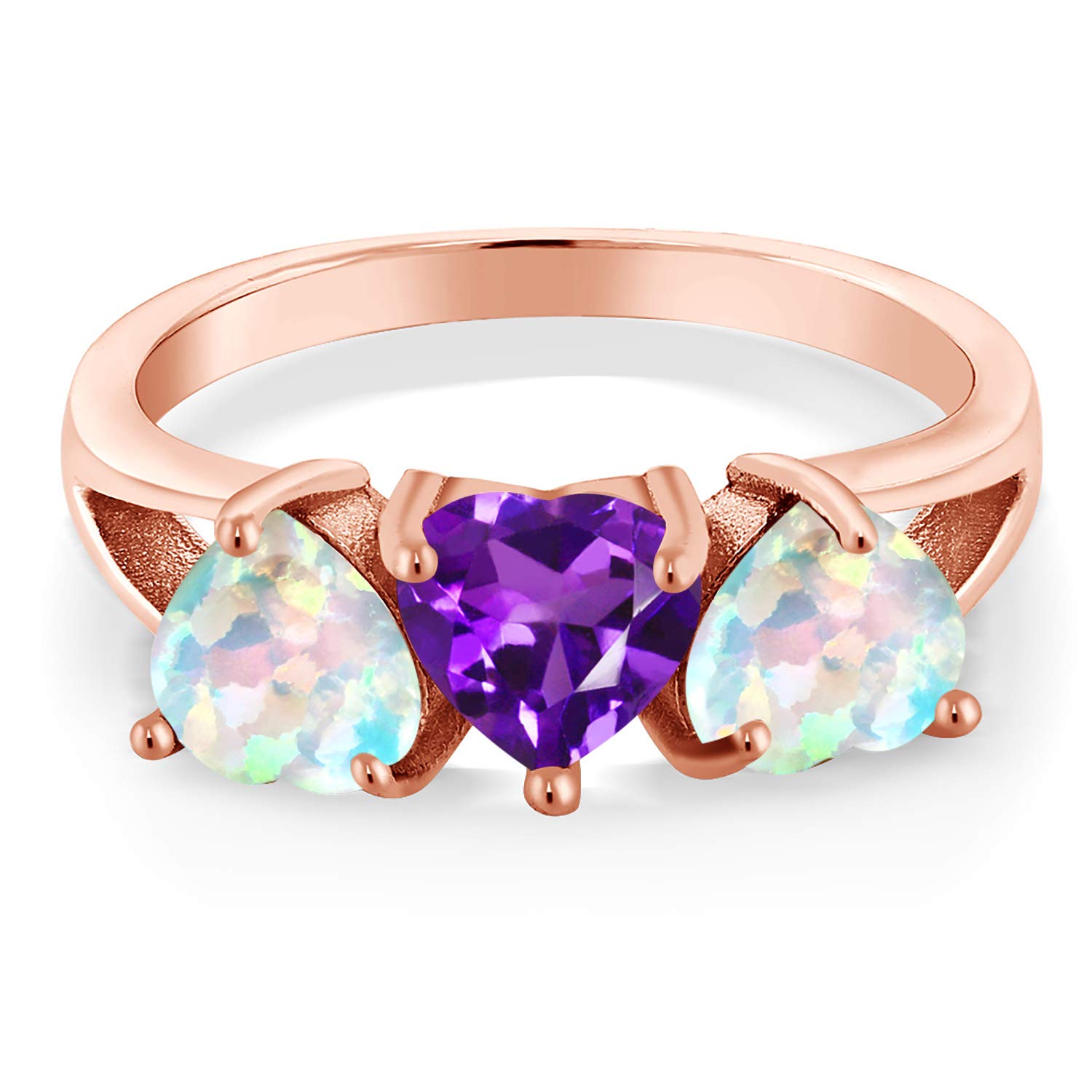 2.30 Ct Natural Purple Amethyst & Simulated Opal 18K Rose Gold Plated Sterling Silver Ring for Women | Elegant Jewelry Gift for Birthday, Anniversary & Special Occasions
