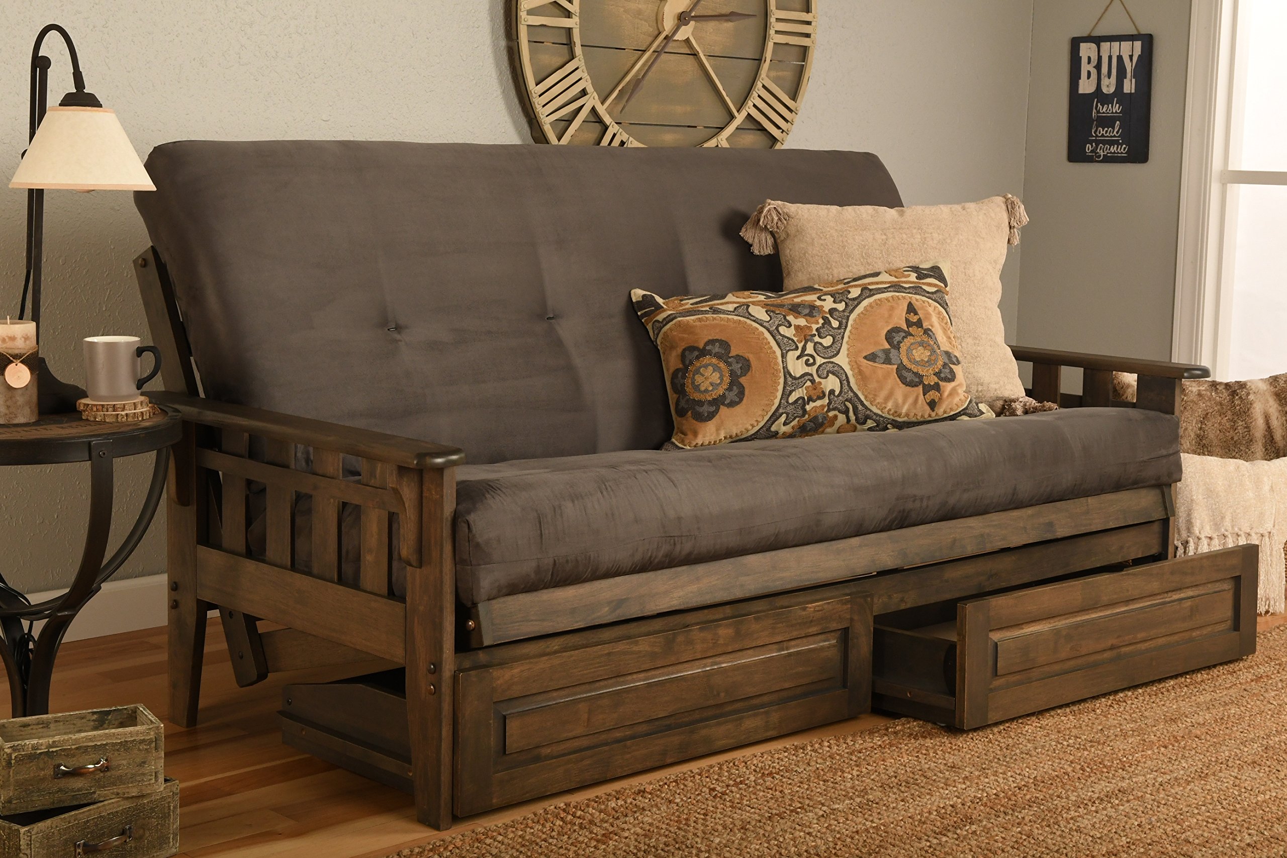 Queen Size Tucson Rustic Walnut Wooden Frame with 7