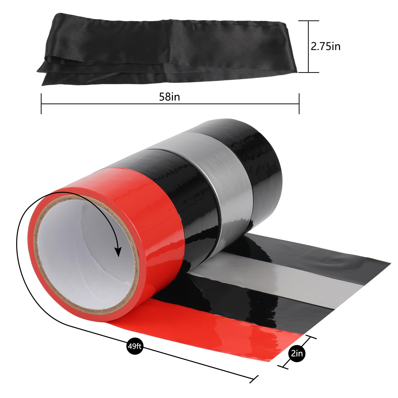 BDSM Bondage Tape Restraints Set - 4 Rolls of Sex Tape with Wrist & Thigh Cuffs, Blindfold for Couples - Perfect for Bedroom Play, Spicing Up Relationships, and Adult Fantasy Exploration
