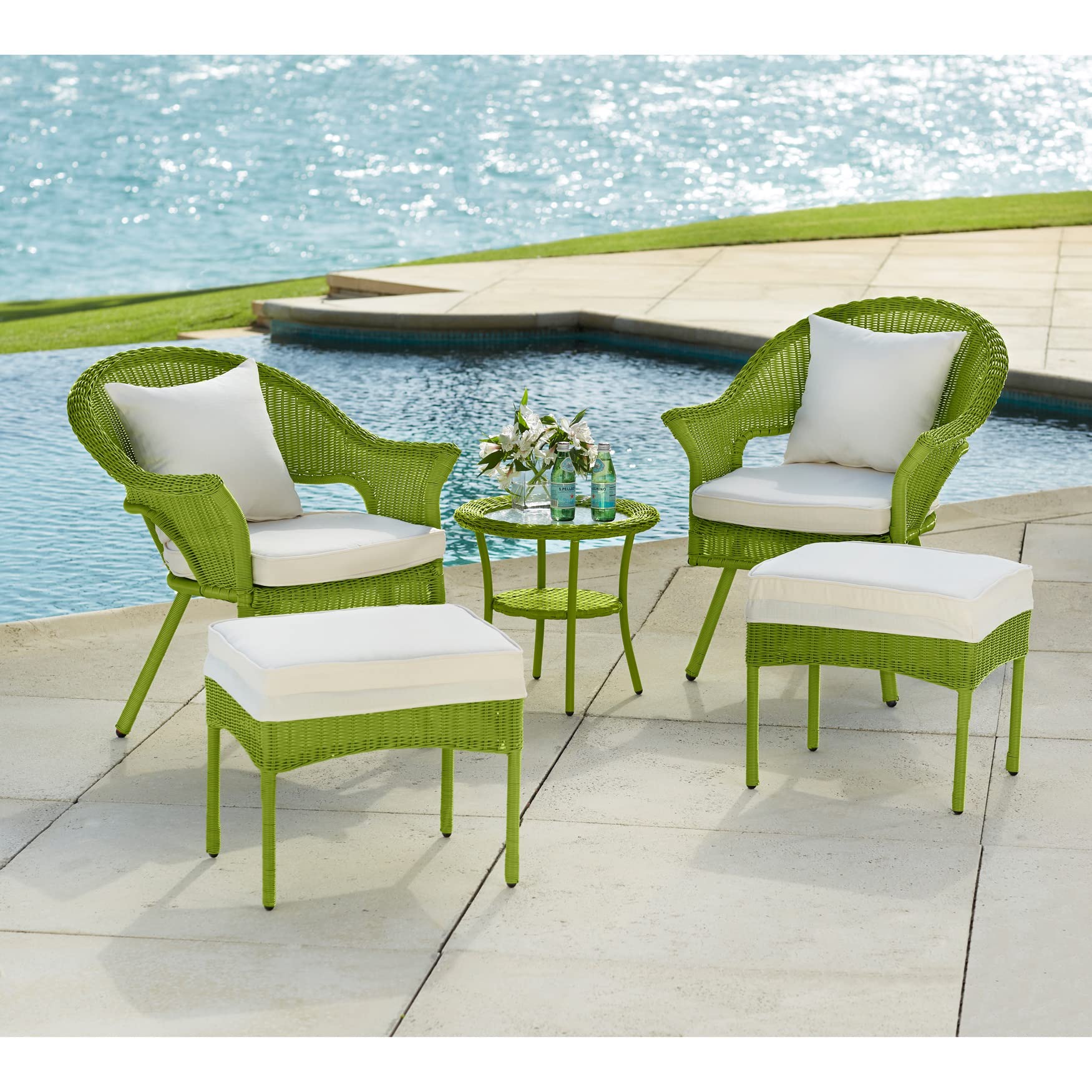 BrylaneHome Outdoor Stacking Chair - Weather Resistant Hand-Woven Resin Wicker with Free Cushions (250 lb Capacity, Lemon) - Perfect for Patio, Deck, Backyard & Garden Relaxation