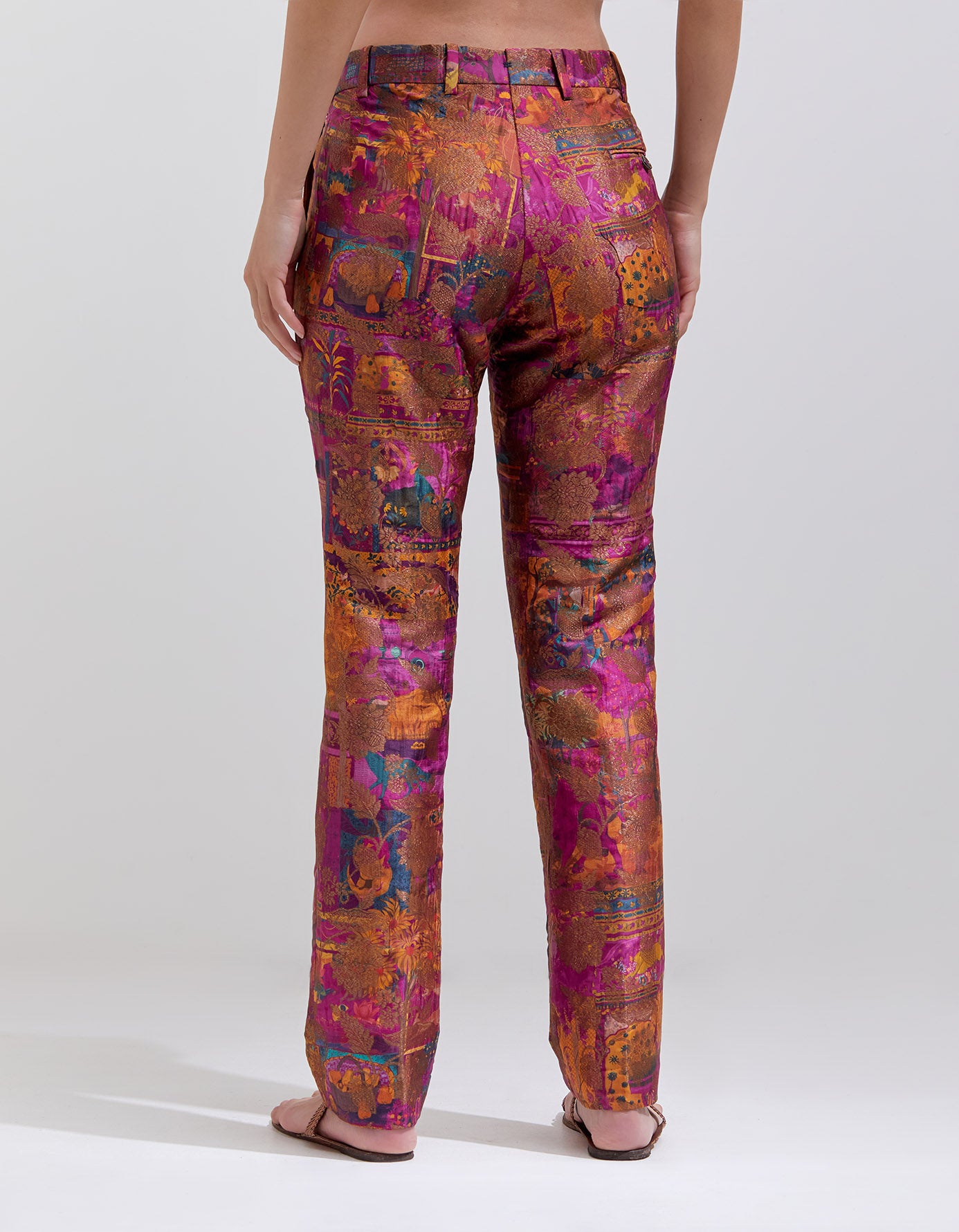 Elegant Purple Silk Brocade Boot Cut Trousers for Women - Perfect for Office Wear, Evening Events & Special Occasions