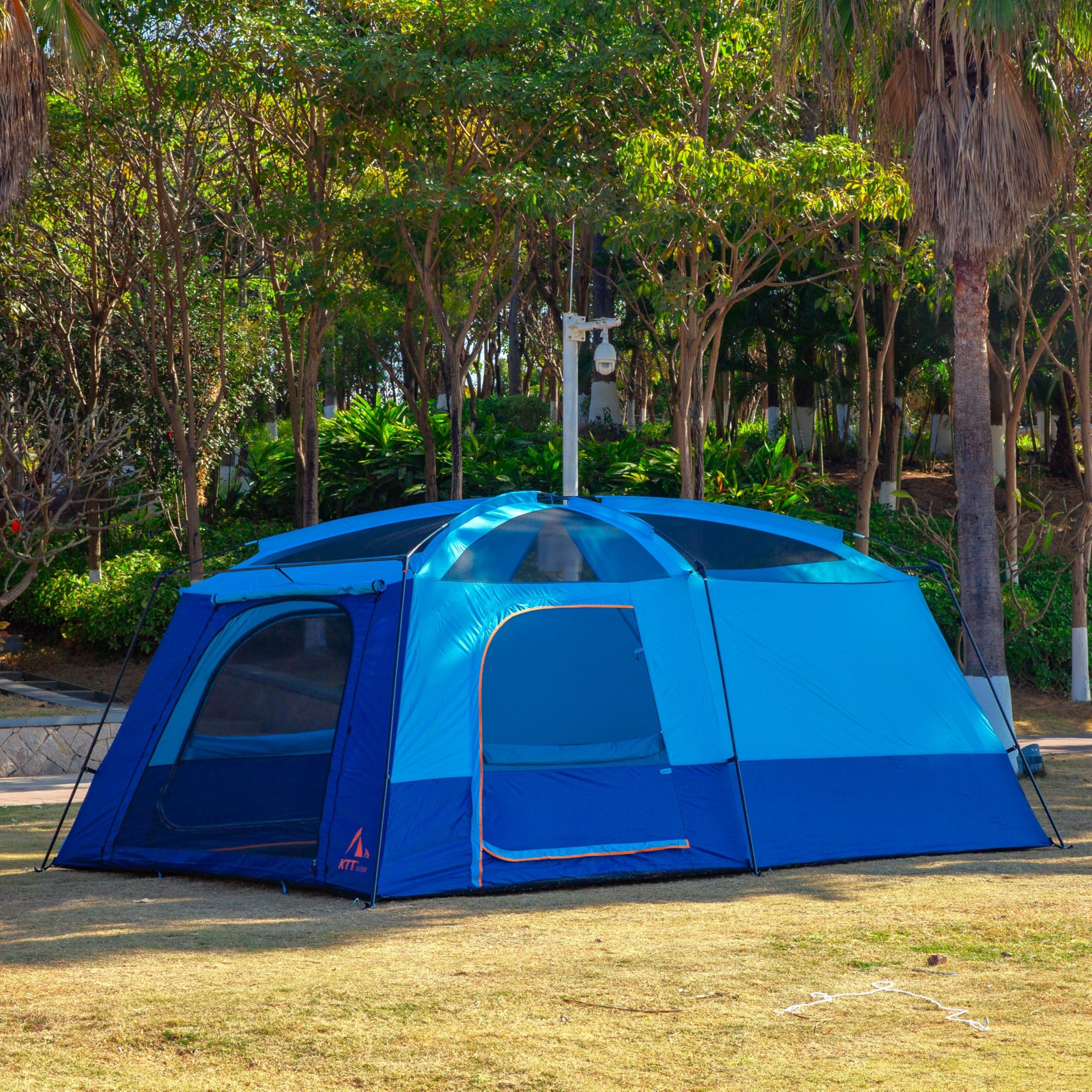 KTT Extra Large Family Cabin Tent for 10-12-14 People - 2 Rooms, 3 Doors & 3 Windows with Mesh, Straight Wall Design, Waterproof Double Layer - Perfect for Camping, Picnics, Outdoor Adventures & Family Gatherings