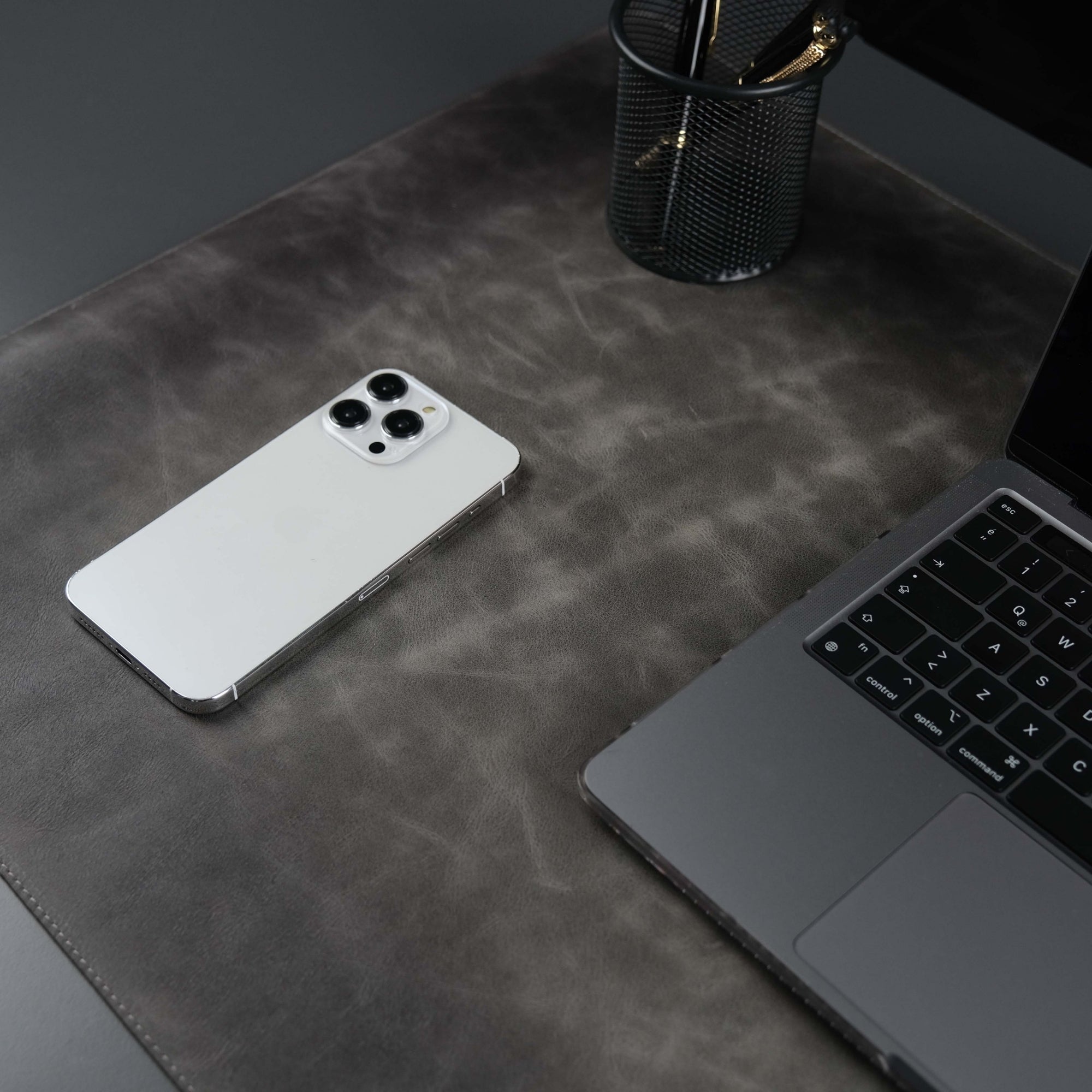 Premium Jersey Grey Leather Desk Pad - Non-Slip Office & Home Writing Surface for Laptops, Computers & Notebooks - Perfect for Work, Study & Home Office Organization