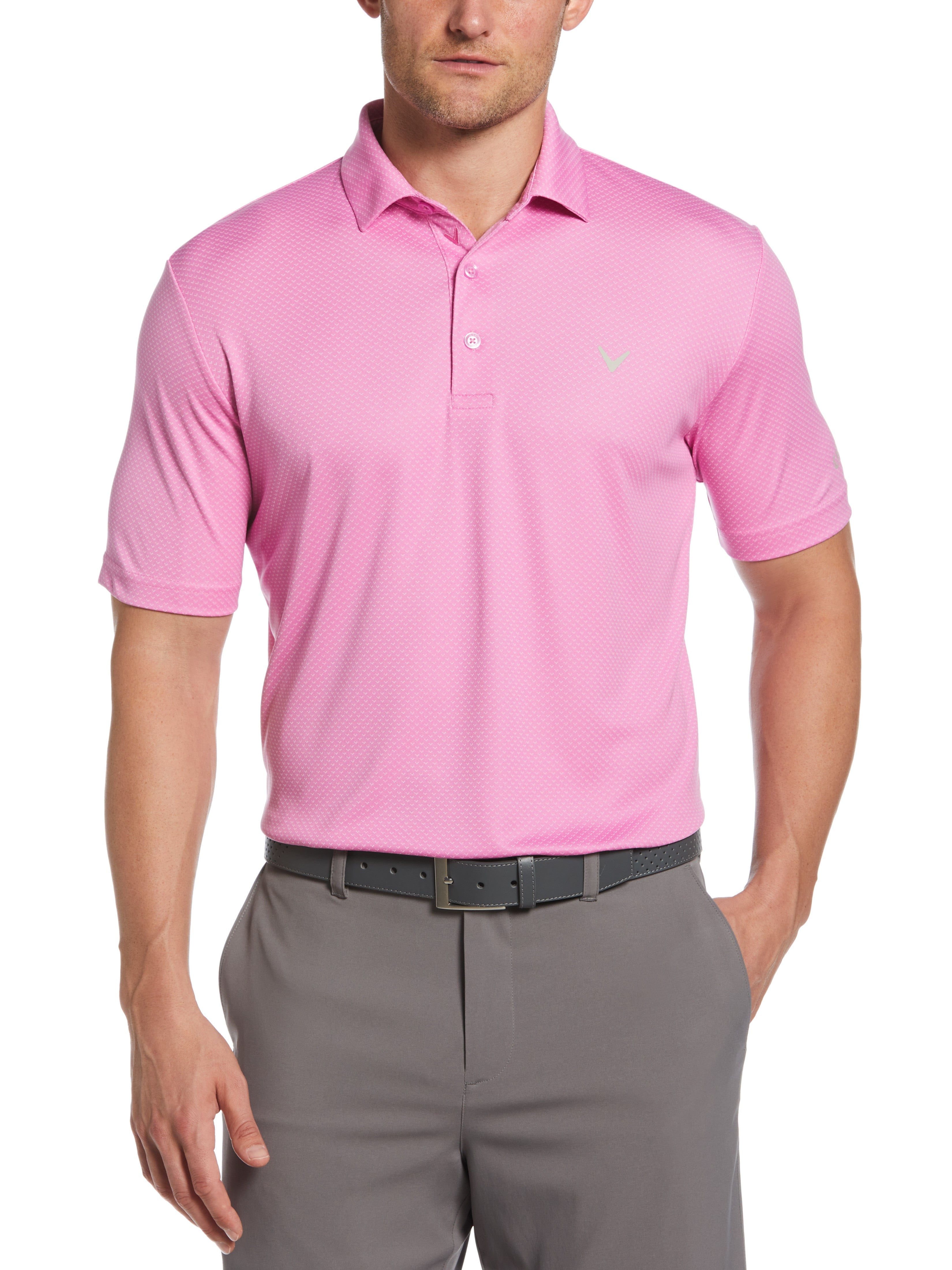 Men's Performance Spin Chevron Jacquard Golf Polo Shirt - Moisture Wicking & UV Protection for Golf, Tennis & Casual Wear