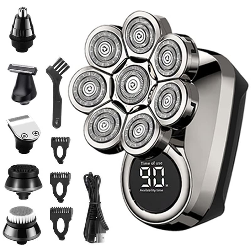 Men's 6-in-1 Waterproof Electric Head Shaver with LCD Display - Powerful Bald Shaving Machine & Beard Trimmer for Face & Body - Perfect for Travel, Gym & Daily Grooming