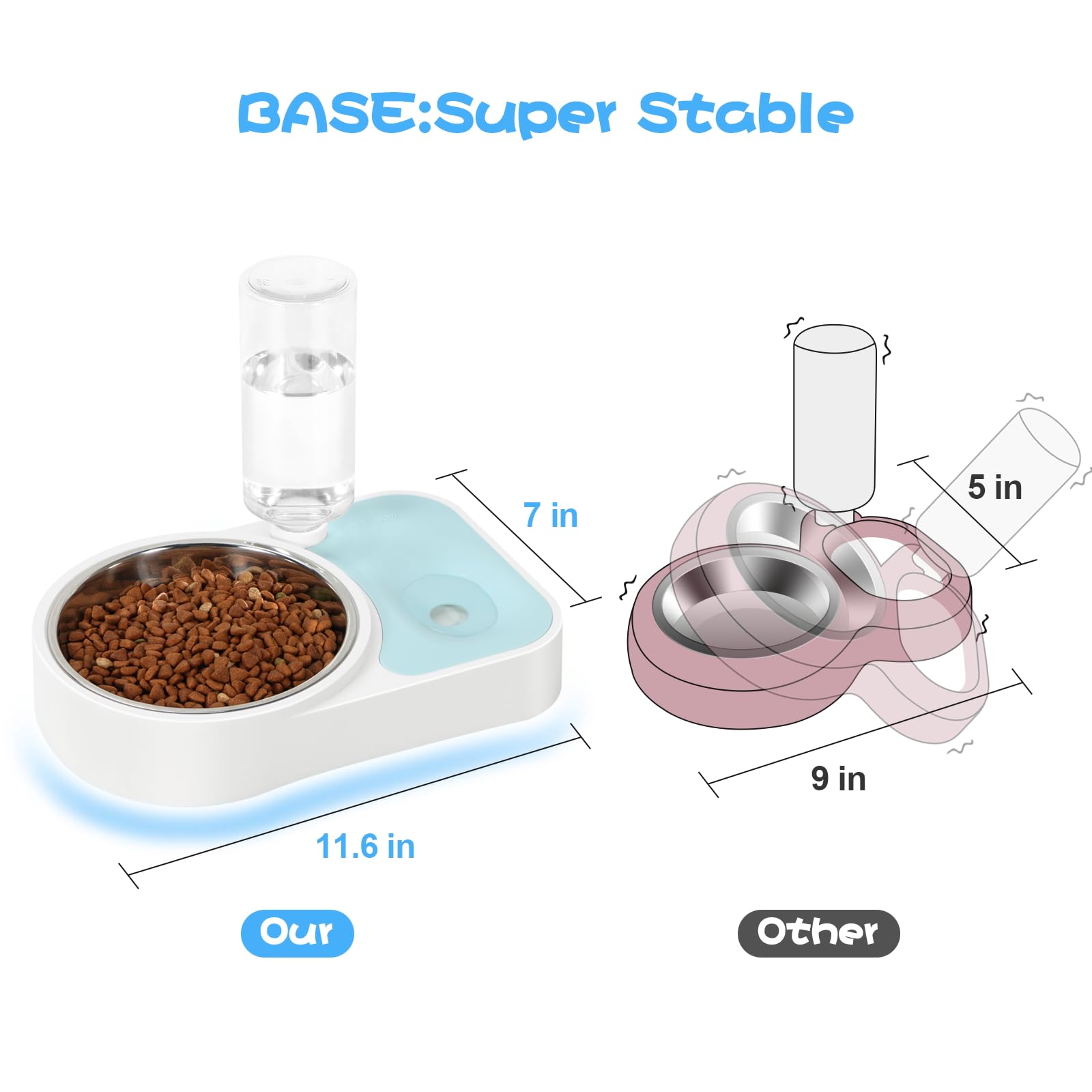 JUST RUN Double Pet Bowls Set - Automatic Water Dispenser & Detachable Stainless Steel Food Bowls for Dogs, Cats, Puppies, Kittens & Rabbits (Blue) | Perfect for Home, Travel & Outdoor Feeding