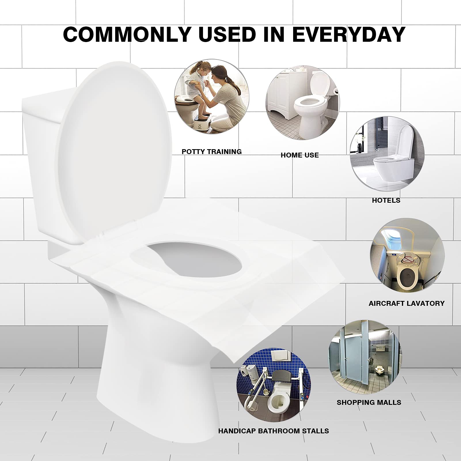 **50-Pack Flushable Disposable Toilet Seat Covers | 22x16.5 Inch Travel Toilet Paper Covers for Adults & Kids | Ideal for Public Restrooms, Airplanes, Camping & Potty Training**