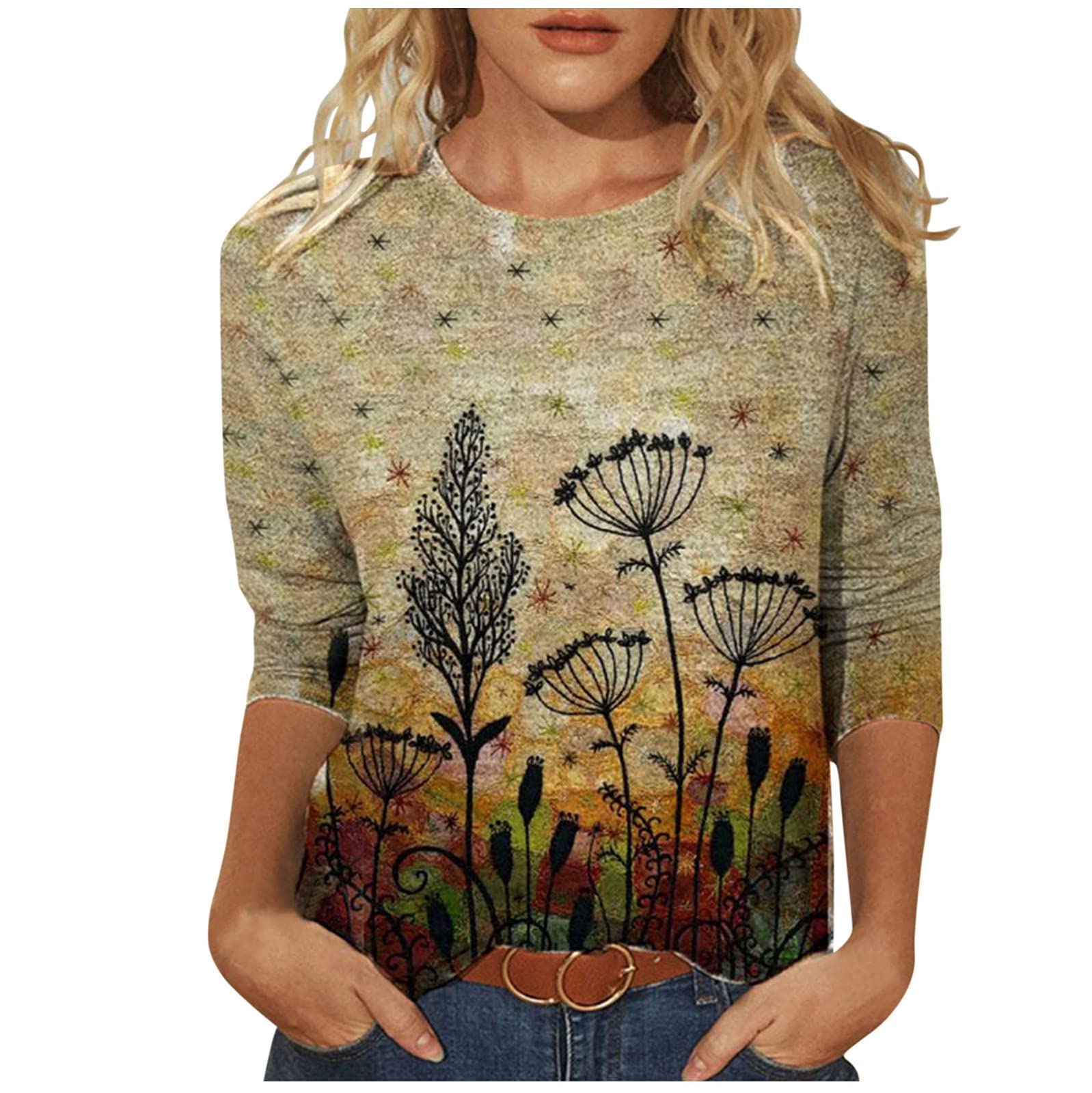 Women's Long Sleeve Casual T-Shirt - Loose Fit O-Neck Printed Blouse | Valentine's Day Gift, Everyday Wear & Date Night Outfit