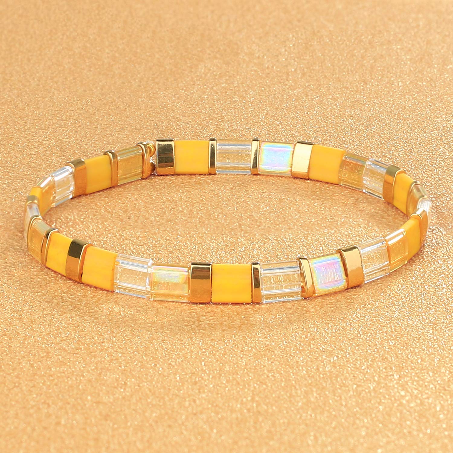 KELITCH Women's TILA Beaded Bracelet - Handmade Stretch Friendship Bracelet with Miyuki Beads in Candy Colors (Yellow 02C) - Perfect for Stacking, Gifts, and Boho Fashion Accessories