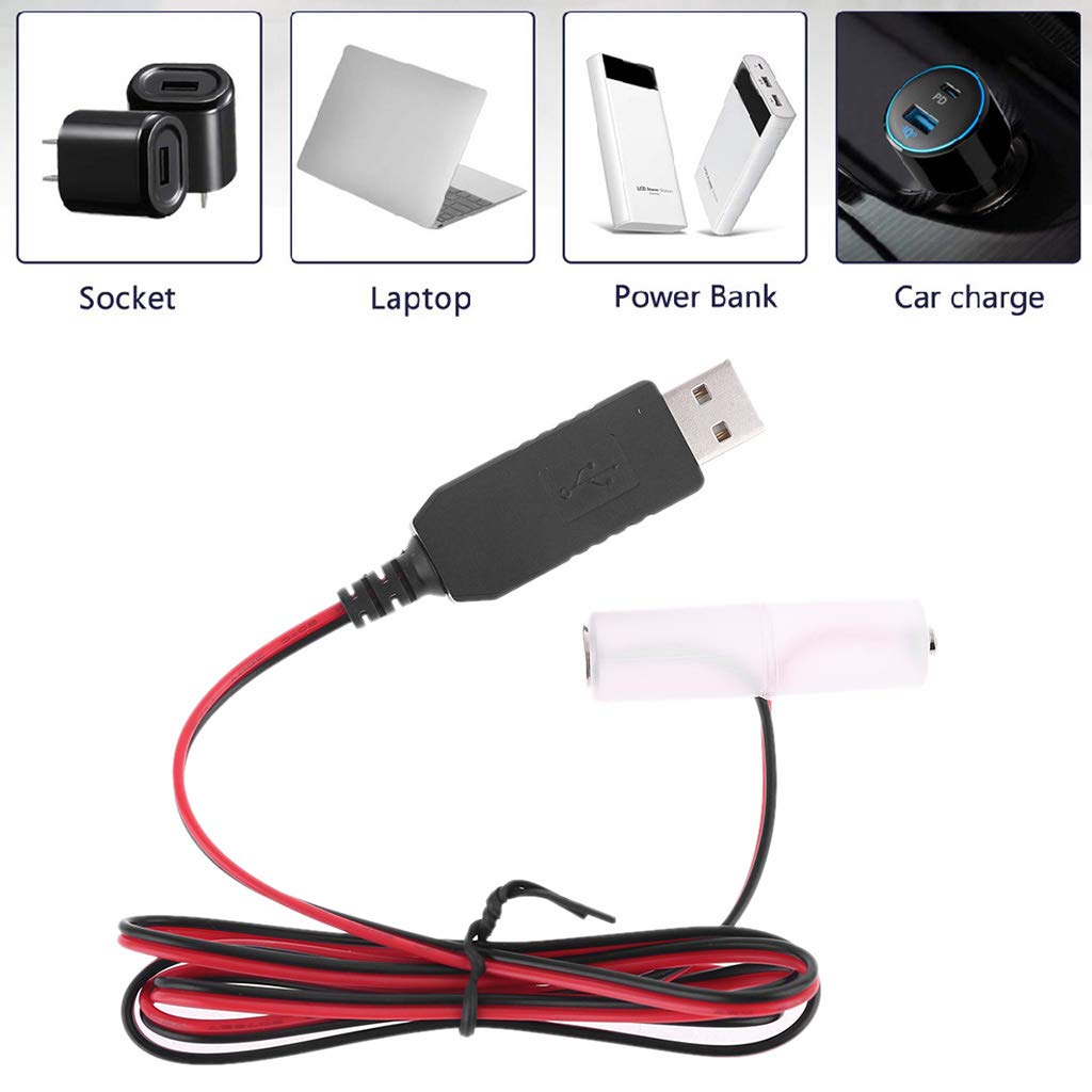USB to AA Battery Eliminator Cable - Replace 1-4 AA Batteries (1.5V) for Electronics, Toys & LED Lights | LR6 AA Battery Adapter Power Supply