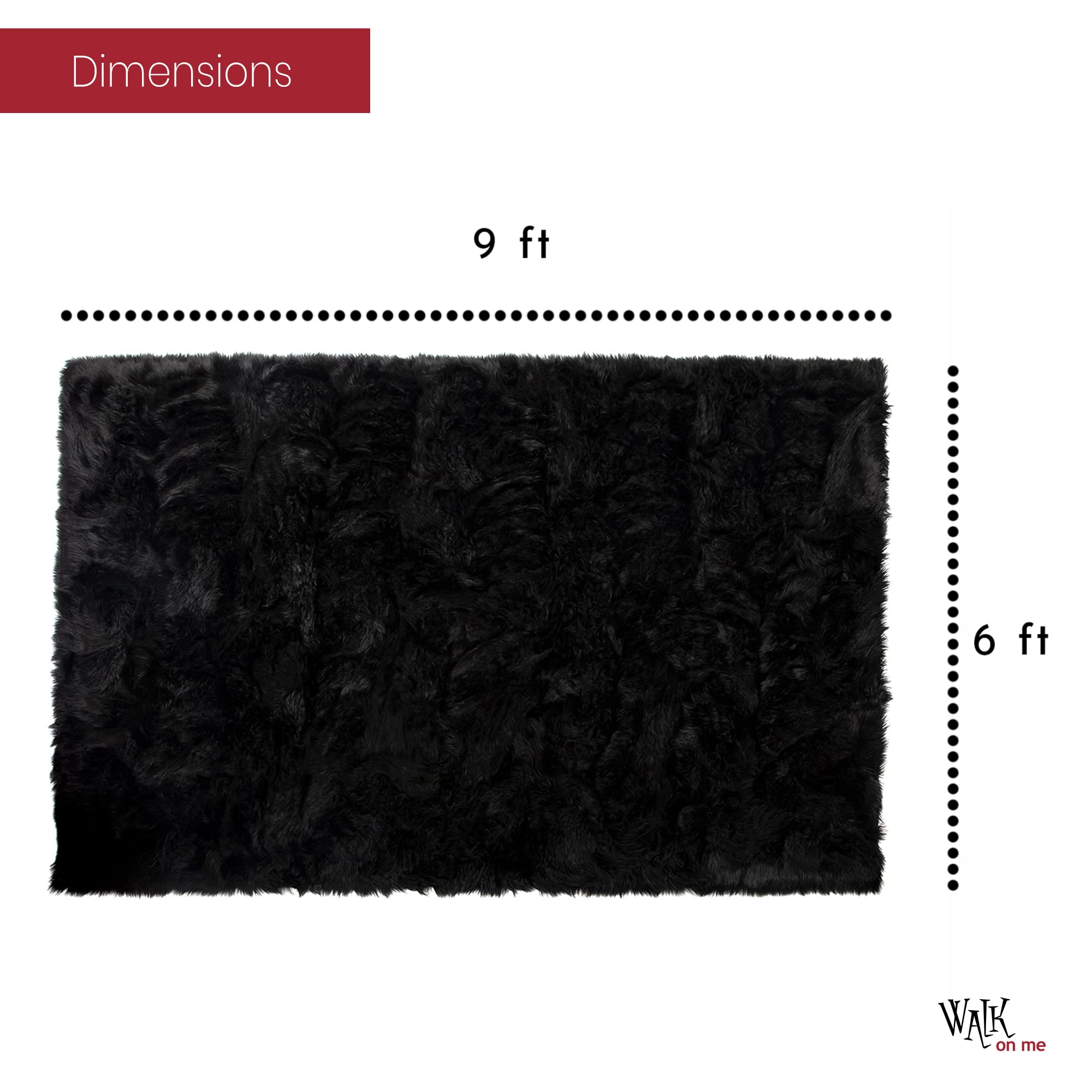 6x9 ft Soft Faux Fur Area Rug - Black Fluffy Sheepskin Rug for Living Room, Bedroom, Nursery | Non-Slip Machine Washable Rectangle Rug for Cozy Home Decor & Kids Room