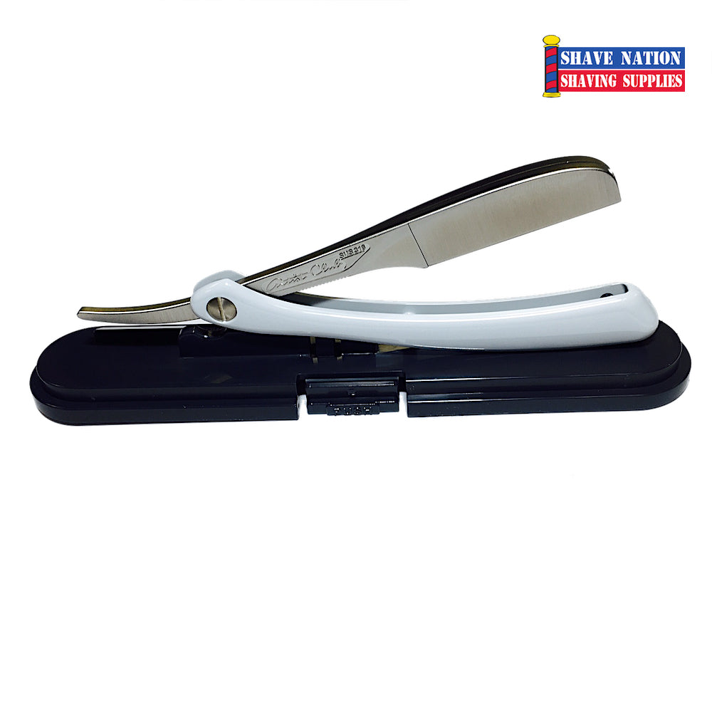 Feather DX Artist Club Folding Razor Pearl - Professional Japanese Straight Razor for Shaving & Grooming - Perfect for Barbershops, Home Use & Travel