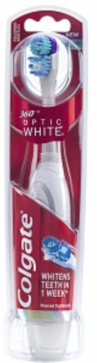 Colgate 360 Optic White Battery-Powered Toothbrush with Soft Bristles - Pack of 11 | Whitening Electric Toothbrush for Sensitive Teeth | Perfect for Travel, Home & Daily Oral Care