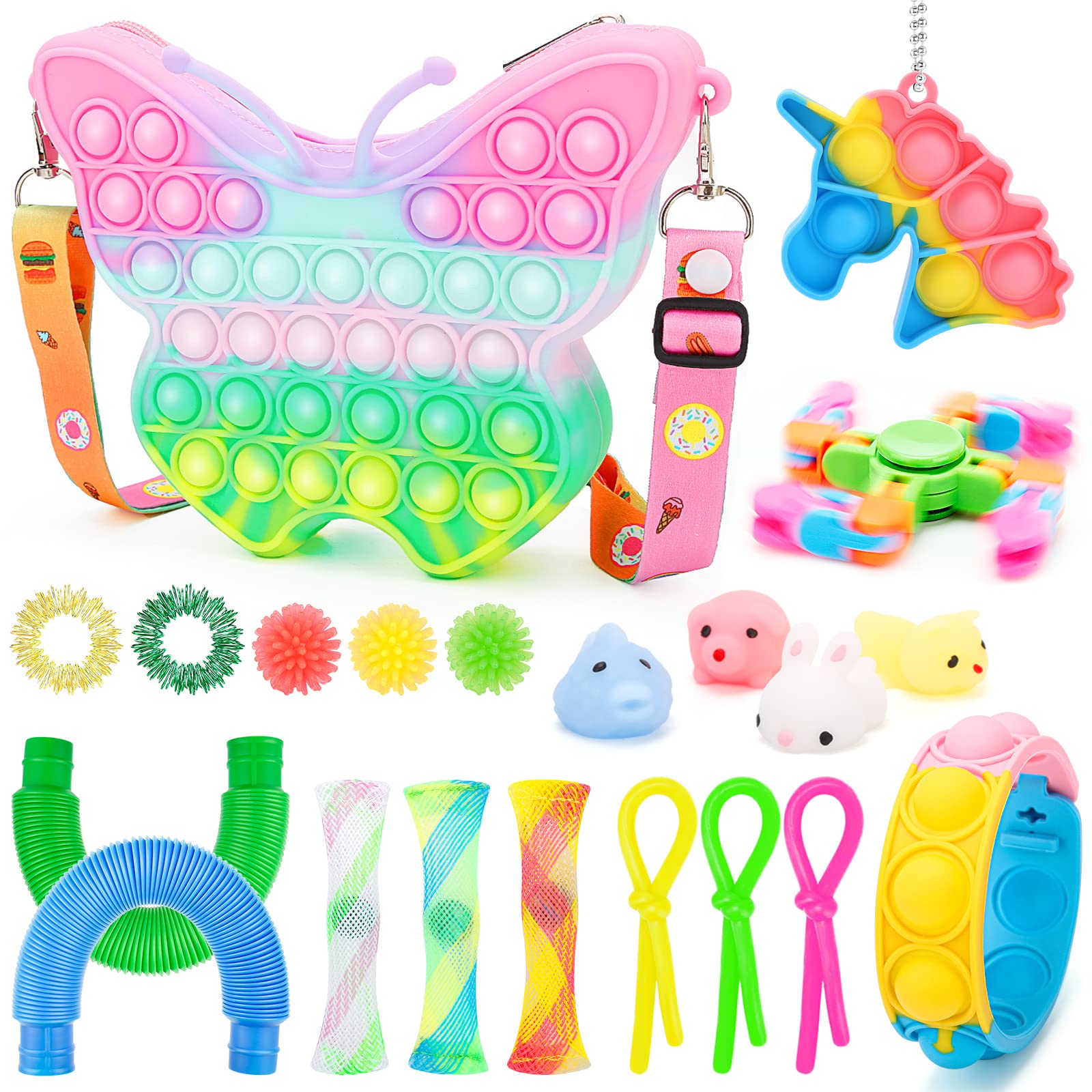 21 Pack Pop Purse Shoulder Bag Fidget Toys for Girls & Women - Push Bubble Sensory Popper for Stress Relief - Perfect for School, Travel, and Anxiety Relief