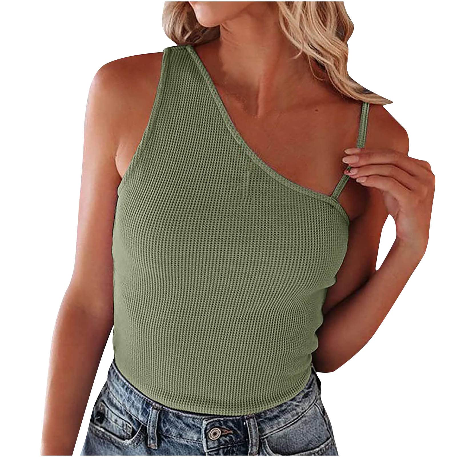 Women's Asymmetrical Neck Tank Tops - Sexy Solid Bodycon Camisoles & Comfy Waffle Vest Tees for Everyday Wear | Casual Summer Outfits, Layering Essentials, Gym to Street Fashion