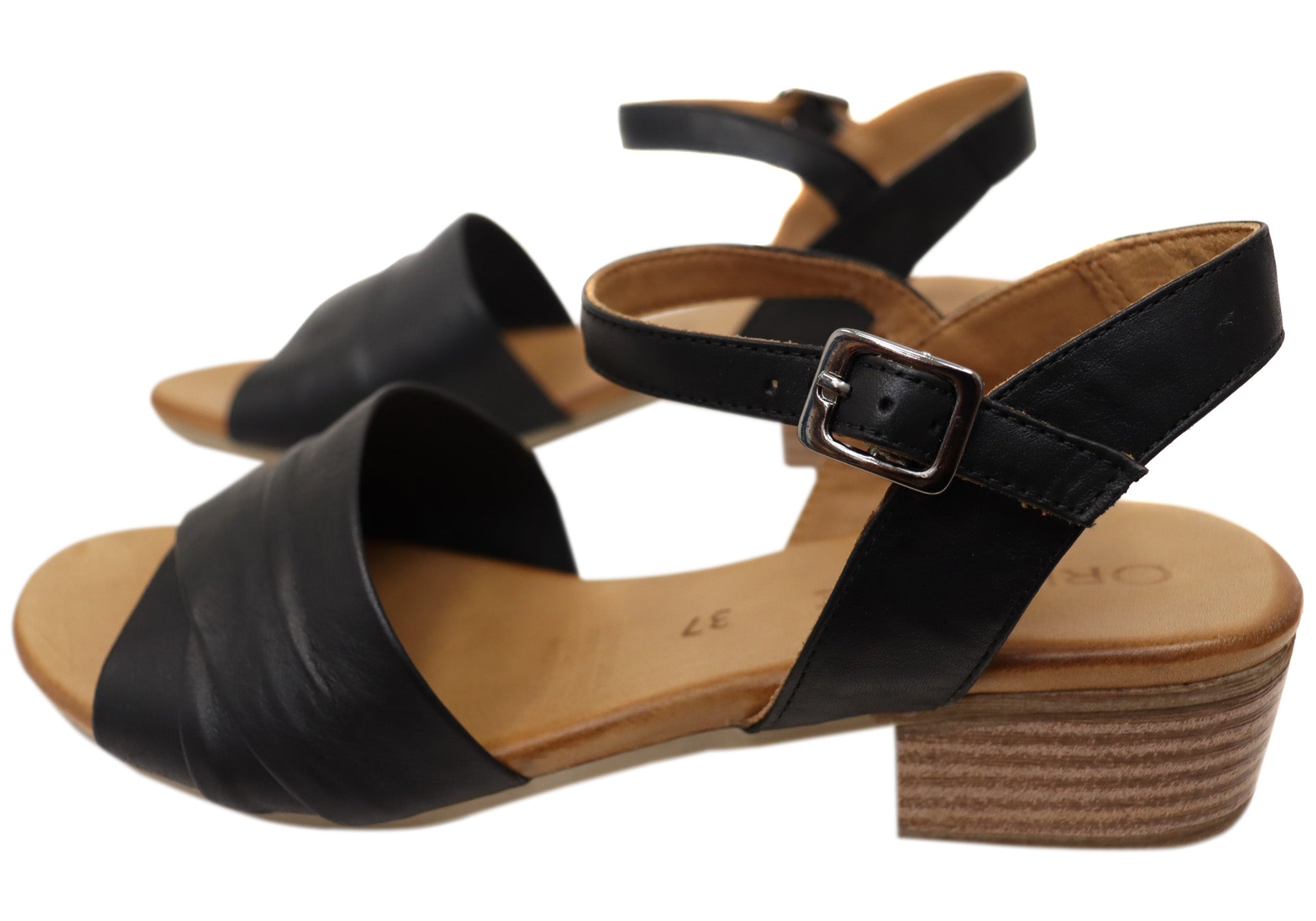 Orizonte Karriner Women's Genuine European Leather Low Heel Sandals - Comfortable Summer Walking Shoes for Beach, Vacation & Casual Outfits