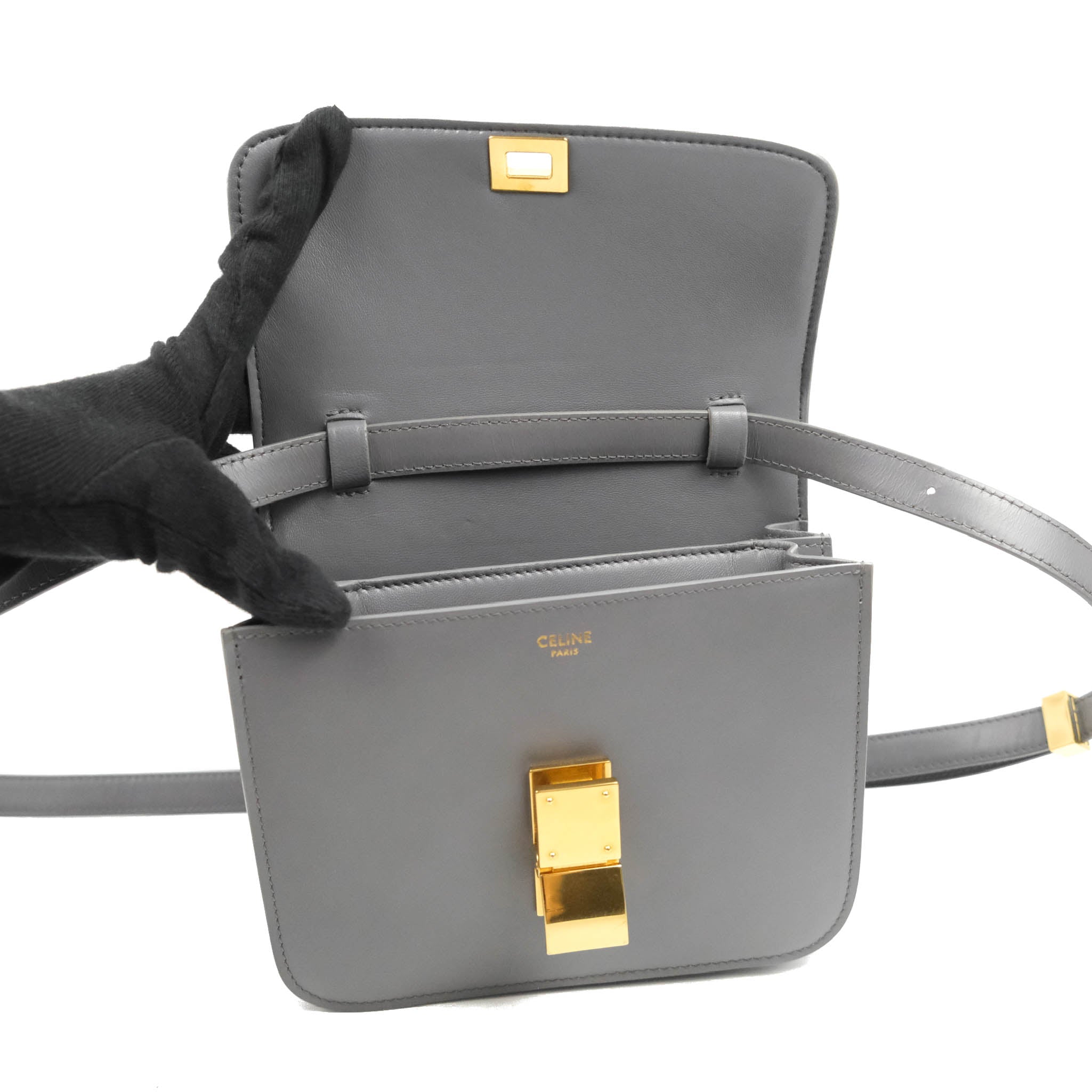 Celine Teen Classic Box Flap Bag in Light Grey Calfskin Leather - Perfect for Work, Date Night & Everyday Luxury
